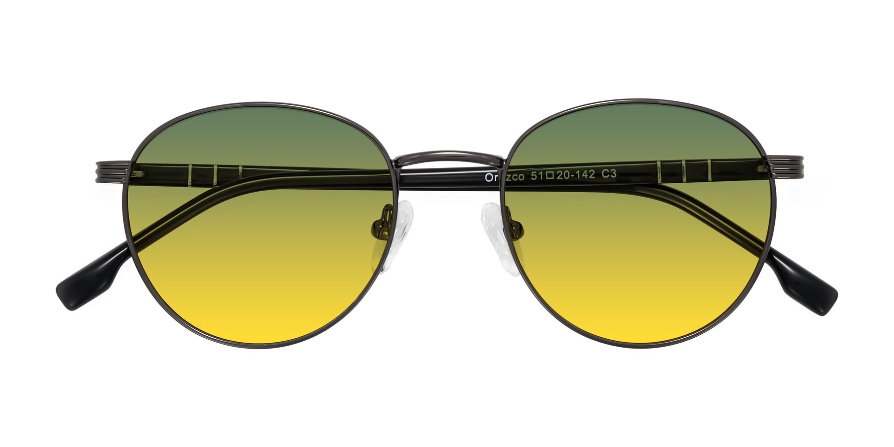 Folded Front of Orozco in Gunmetal/Dark Gray with Green / Yellow Gradient Lenses