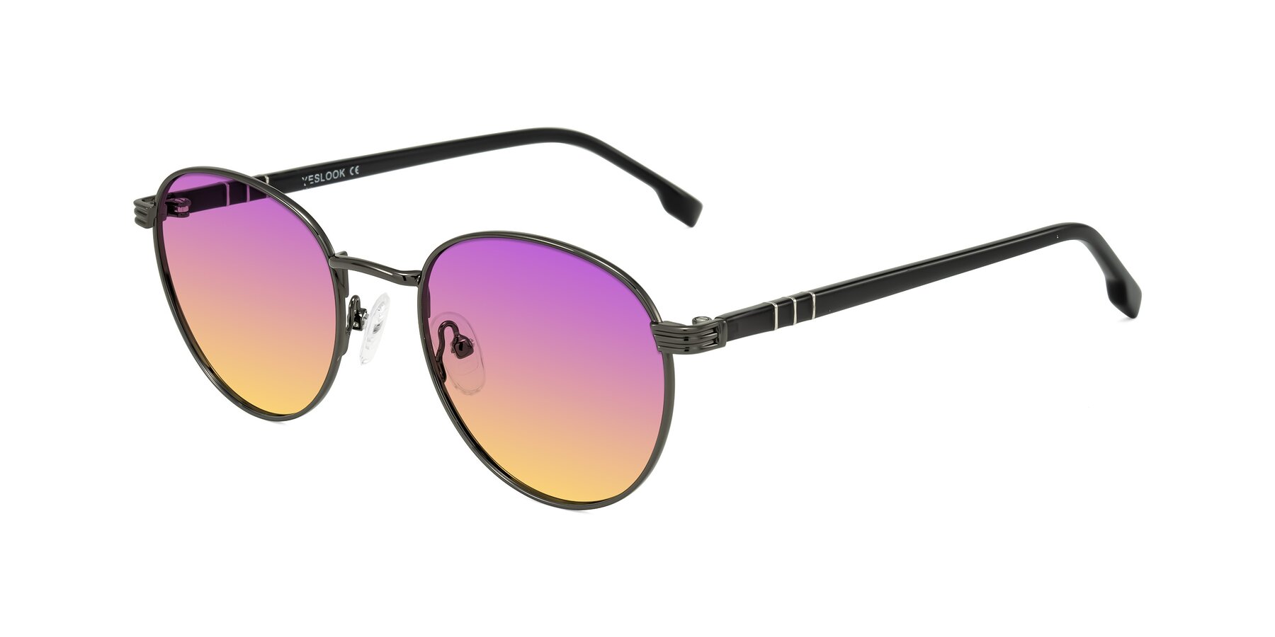 Angle of Orozco in Gunmetal/Dark Gray with Purple / Yellow Gradient Lenses