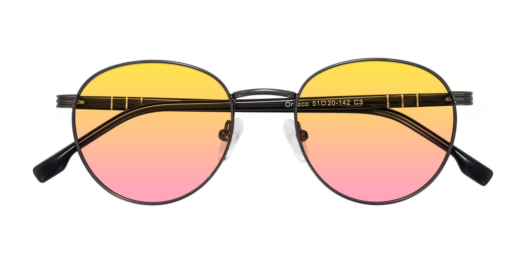 Folded Front of Orozco in Gunmetal/Dark Gray with Yellow / Pink Gradient Lenses