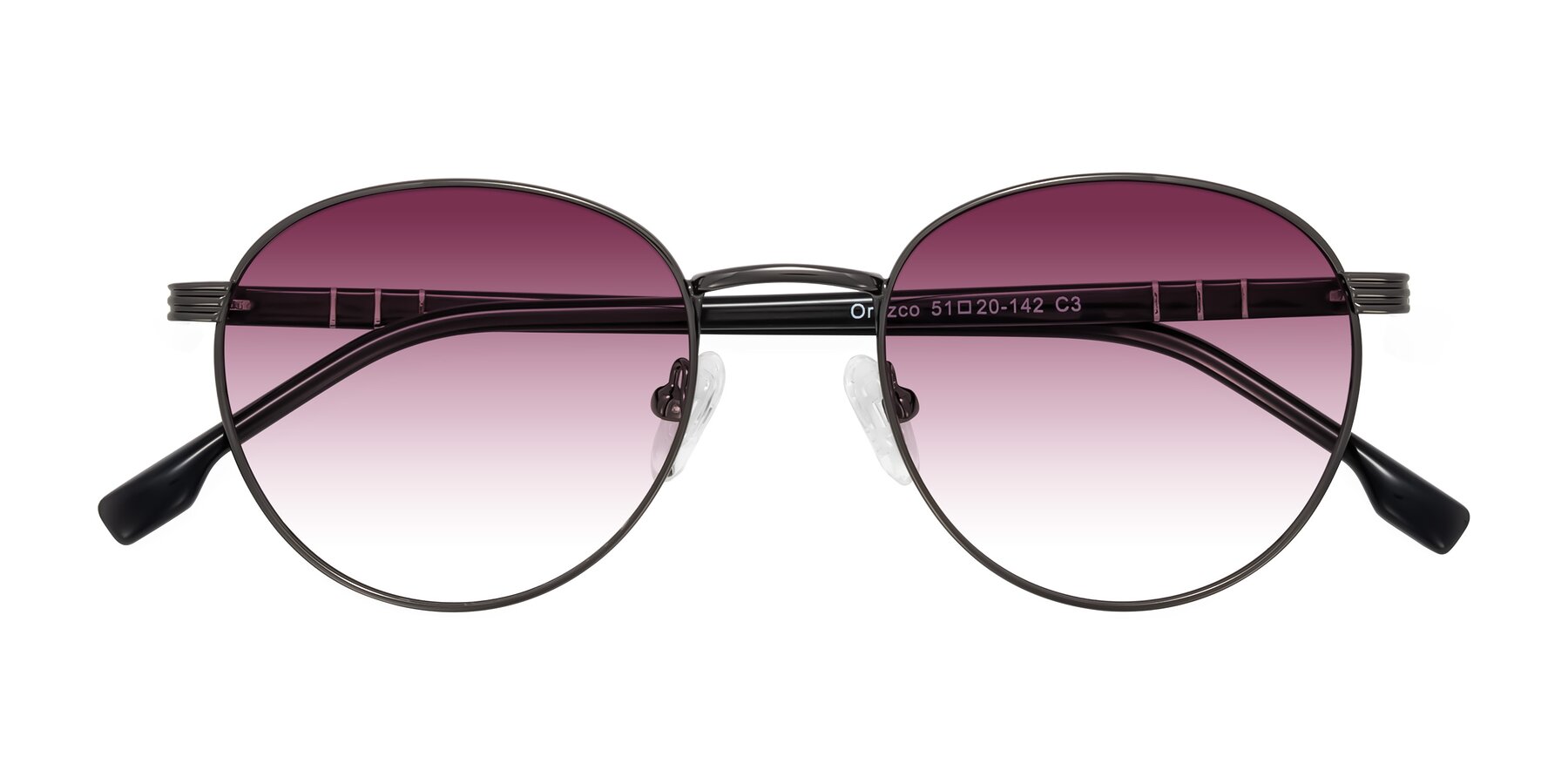 Folded Front of Orozco in Gunmetal/Dark Gray with Wine Gradient Lenses