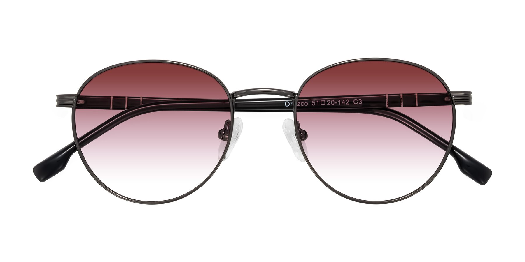 Folded Front of Orozco in Gunmetal/Dark Gray with Garnet Gradient Lenses