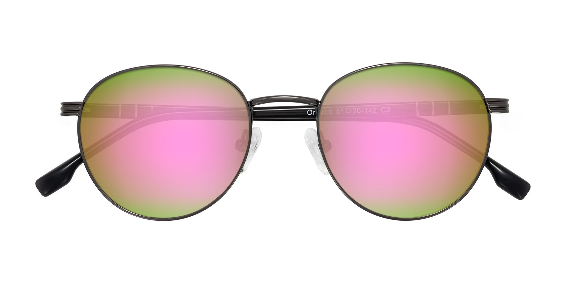 Folded Front of Orozco in Gunmetal/Dark Gray with Pink Mirrored Lenses