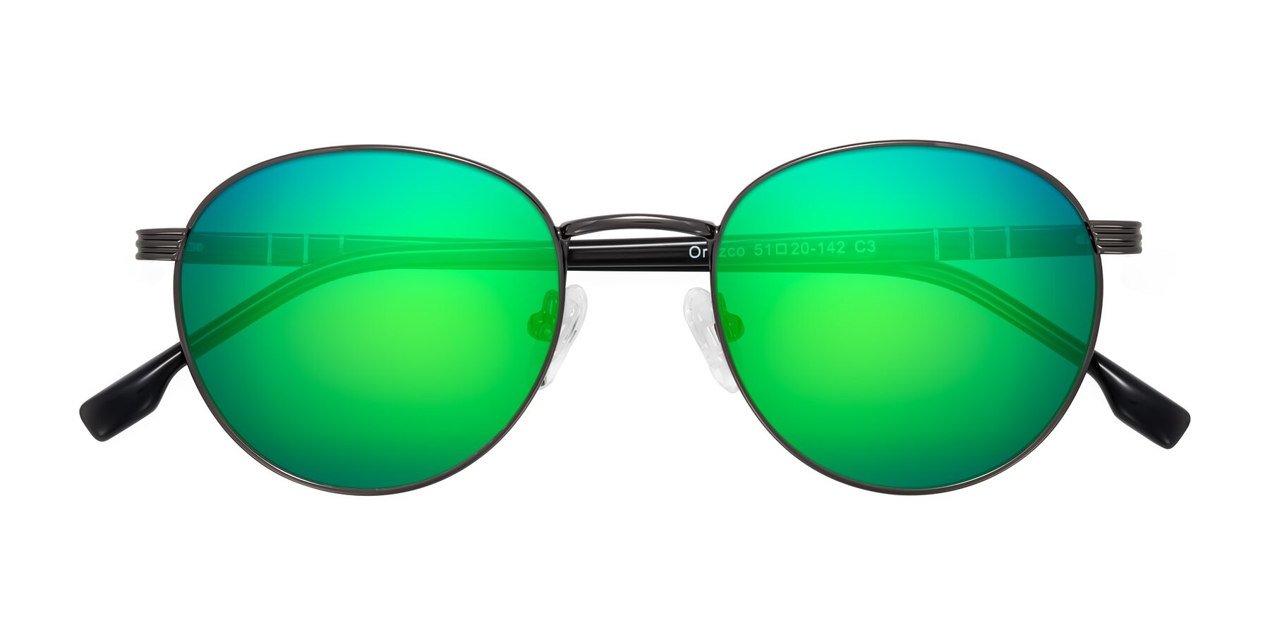 Folded Front of Orozco in Gunmetal/Dark Gray with Green Mirrored Lenses