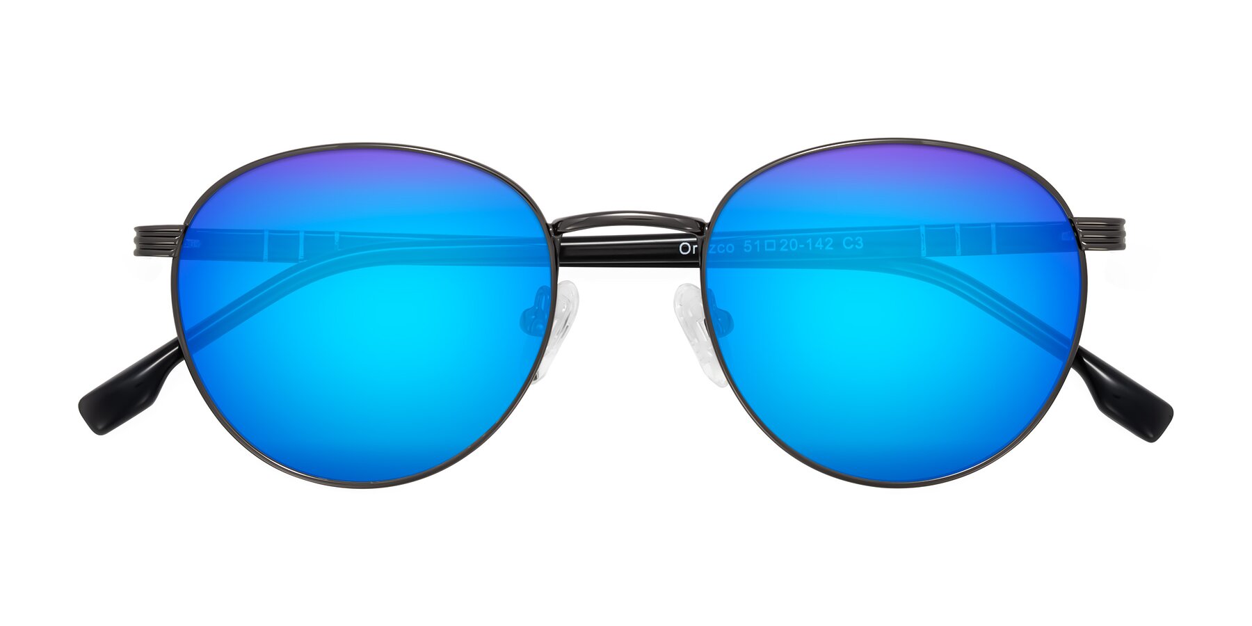 Folded Front of Orozco in Gunmetal/Dark Gray with Blue Mirrored Lenses