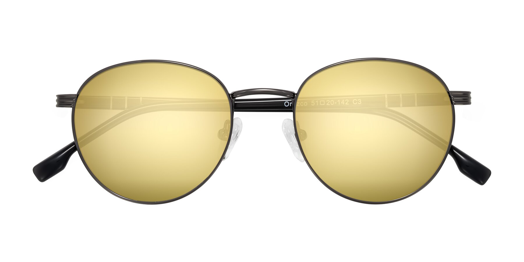 Folded Front of Orozco in Gunmetal/Dark Gray with Gold Mirrored Lenses