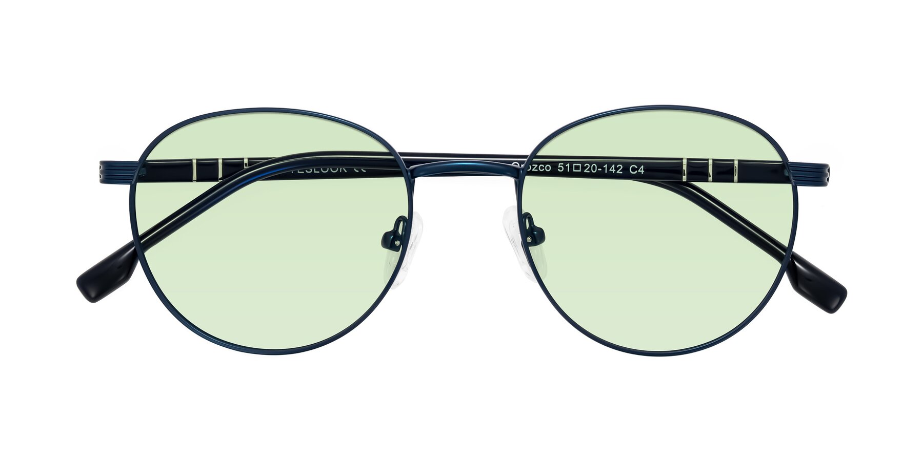 Folded Front of Orozco in Matte Blue/Blue with Light Green Tinted Lenses