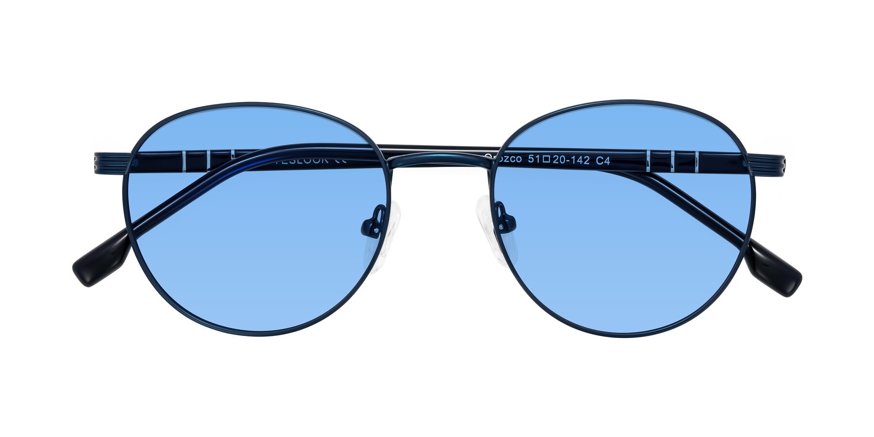 Folded Front of Orozco in Matte Blue/Blue with Medium Blue Tinted Lenses