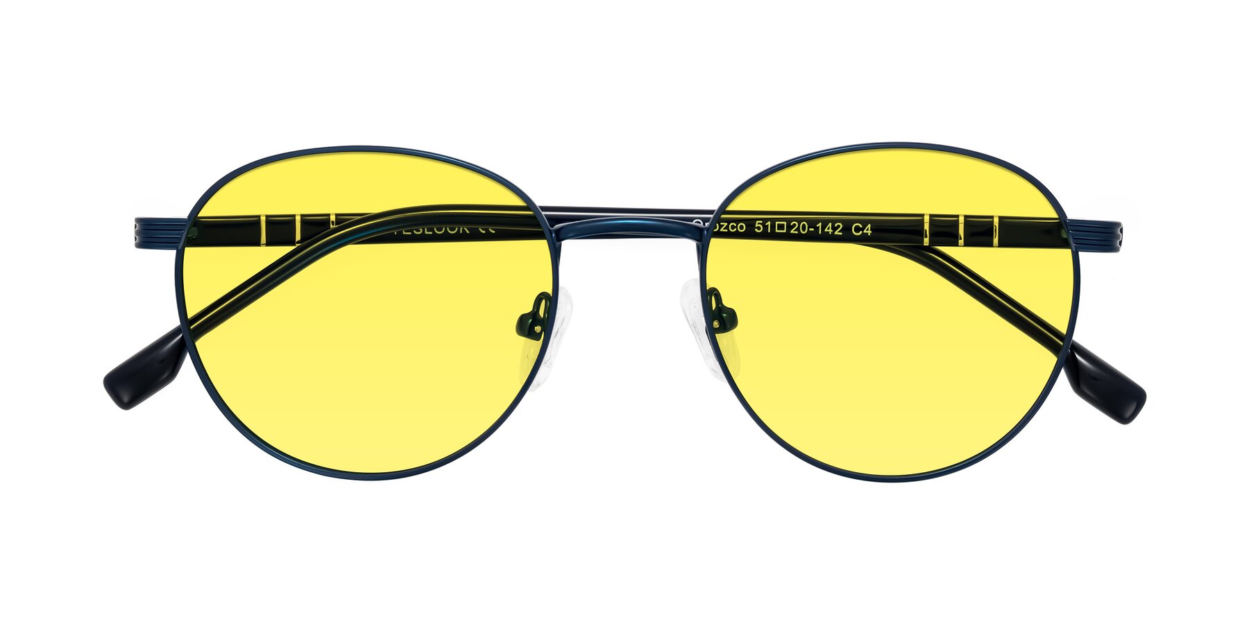 Folded Front of Orozco in Matte Blue/Blue with Medium Yellow Tinted Lenses