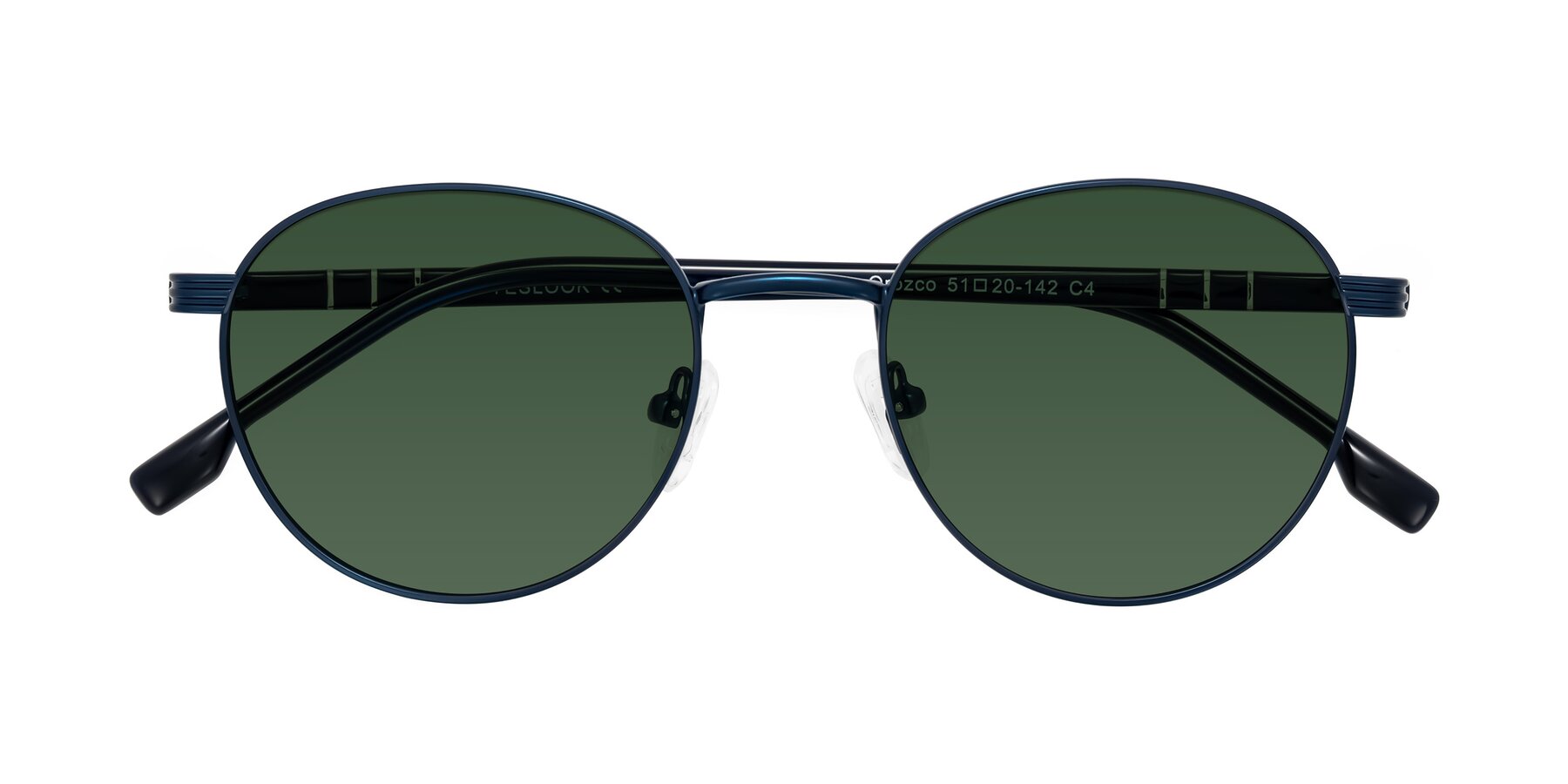 Folded Front of Orozco in Matte Blue/Blue with Green Tinted Lenses