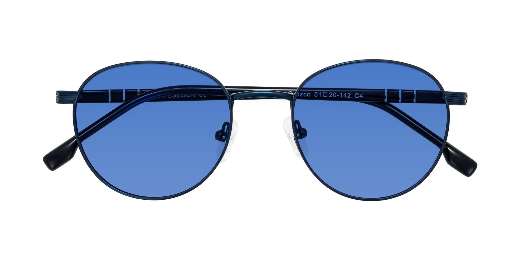 Folded Front of Orozco in Matte Blue/Blue with Blue Tinted Lenses