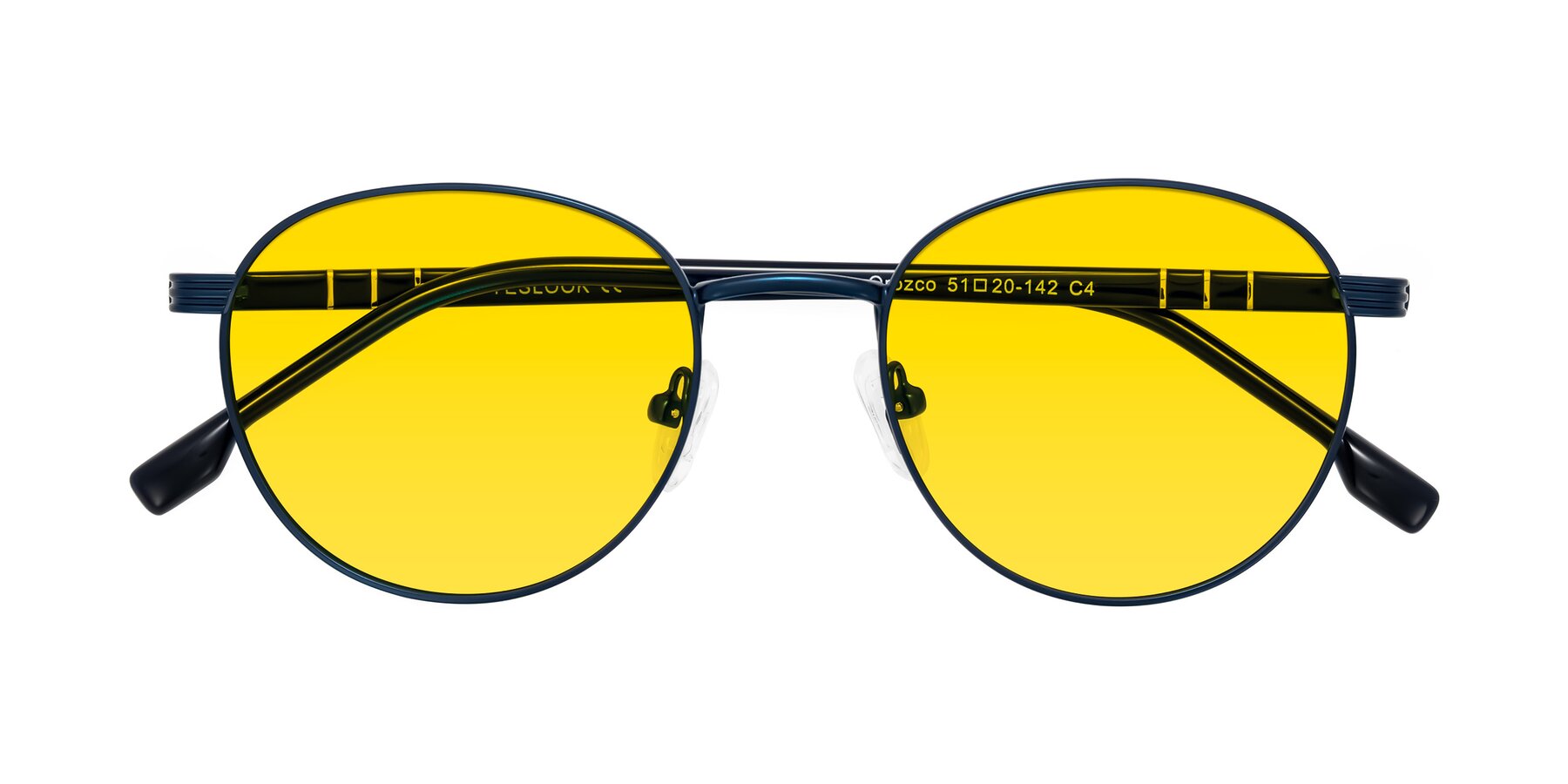 Folded Front of Orozco in Matte Blue/Blue with Yellow Tinted Lenses