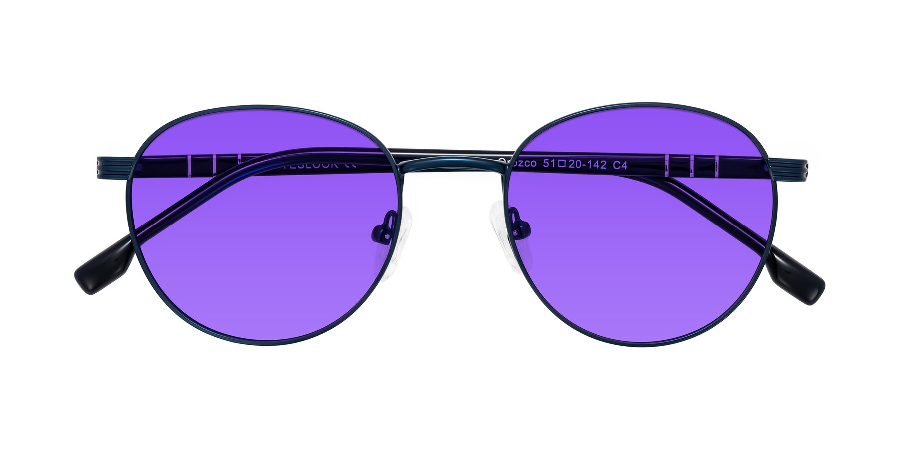 Folded Front of Orozco in Matte Blue/Blue with Purple Tinted Lenses