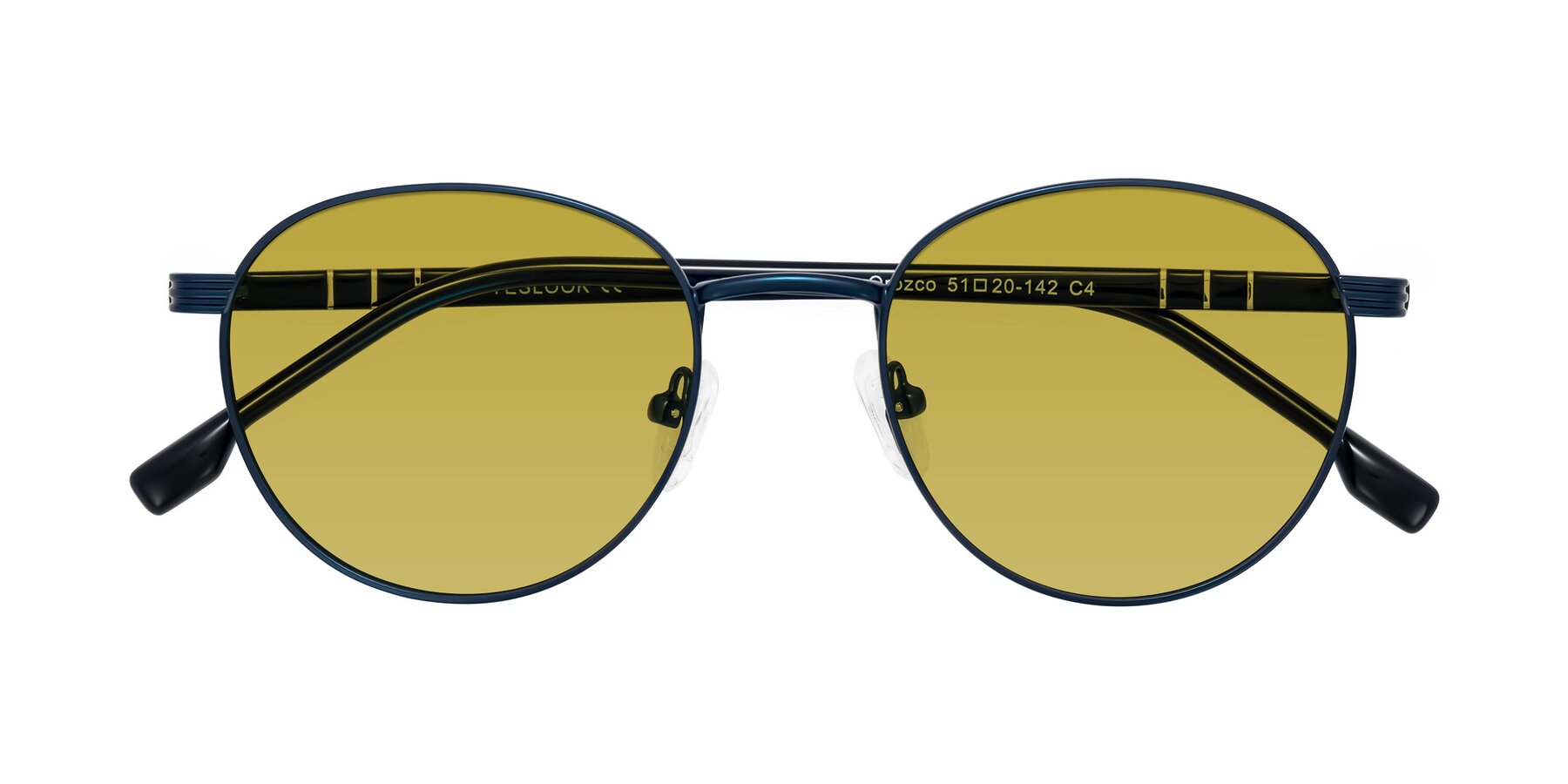 Folded Front of Orozco in Matte Blue/Blue with Champagne Tinted Lenses