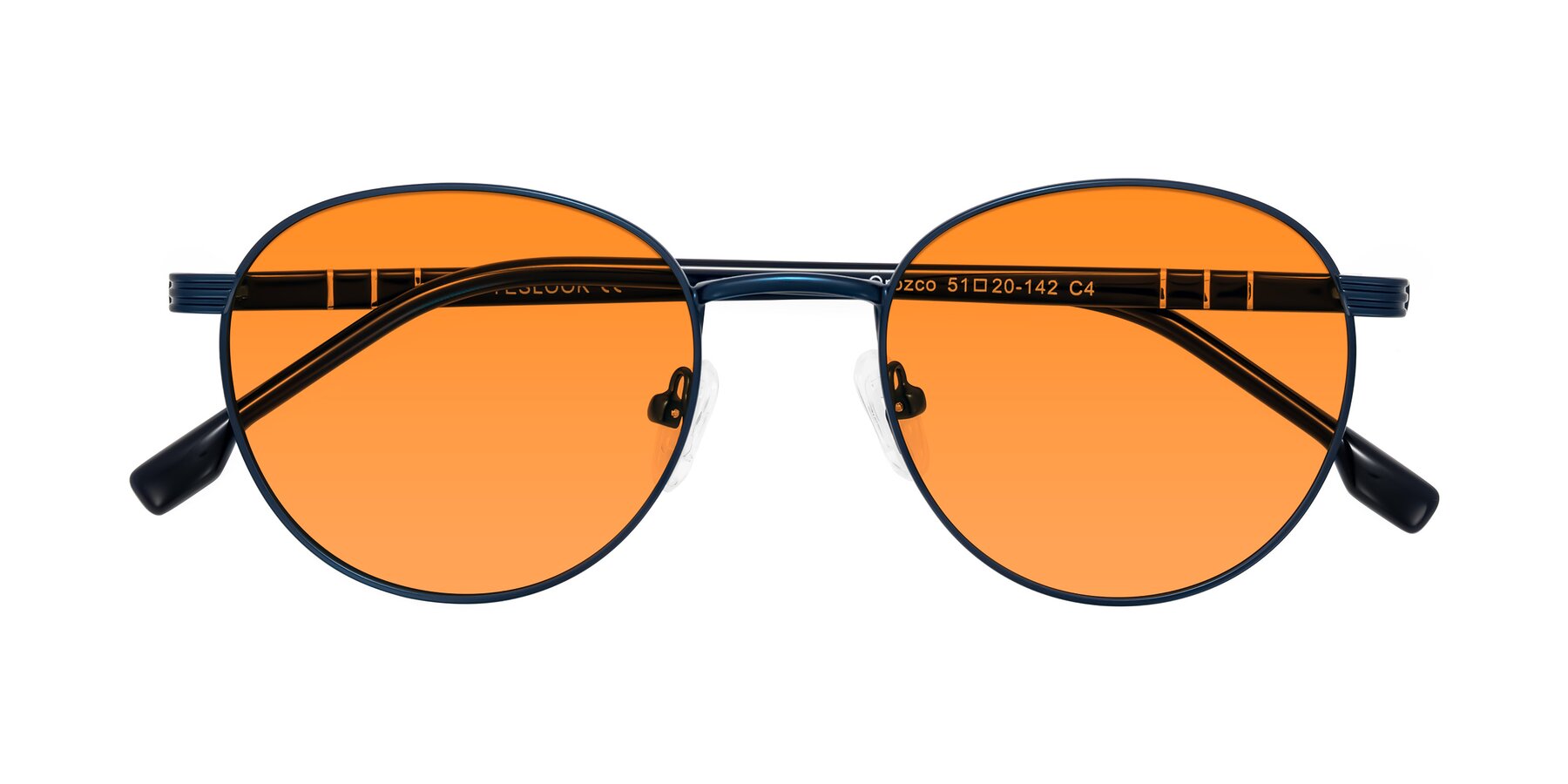 Folded Front of Orozco in Matte Blue/Blue with Orange Tinted Lenses