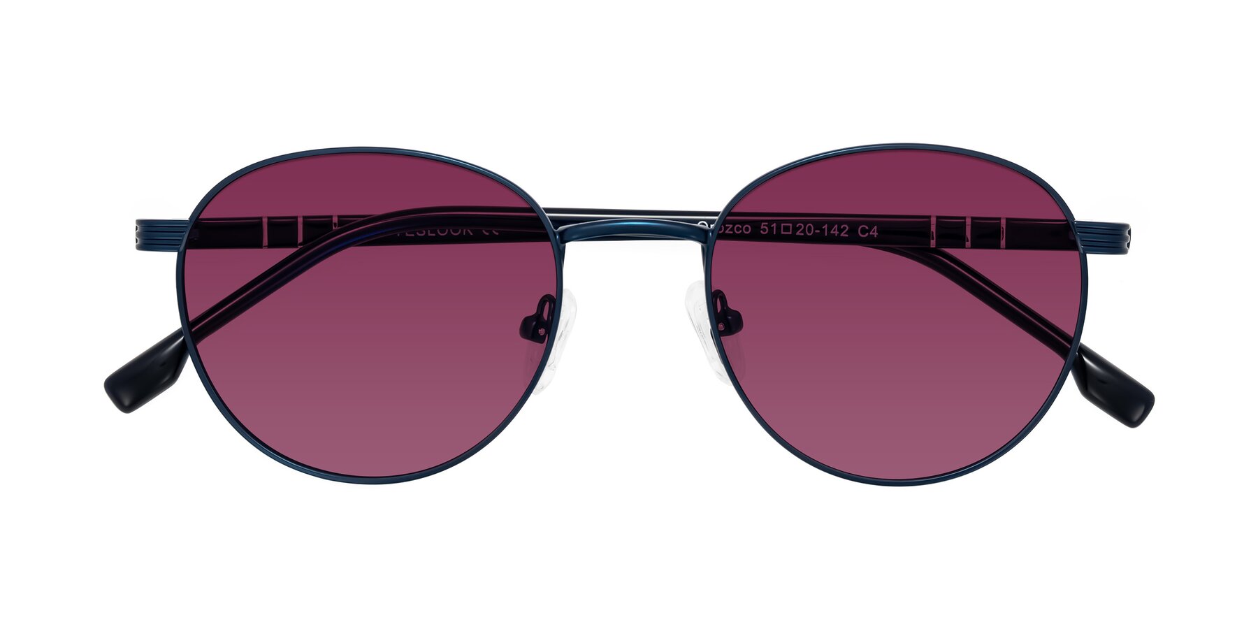 Folded Front of Orozco in Matte Blue/Blue with Wine Tinted Lenses