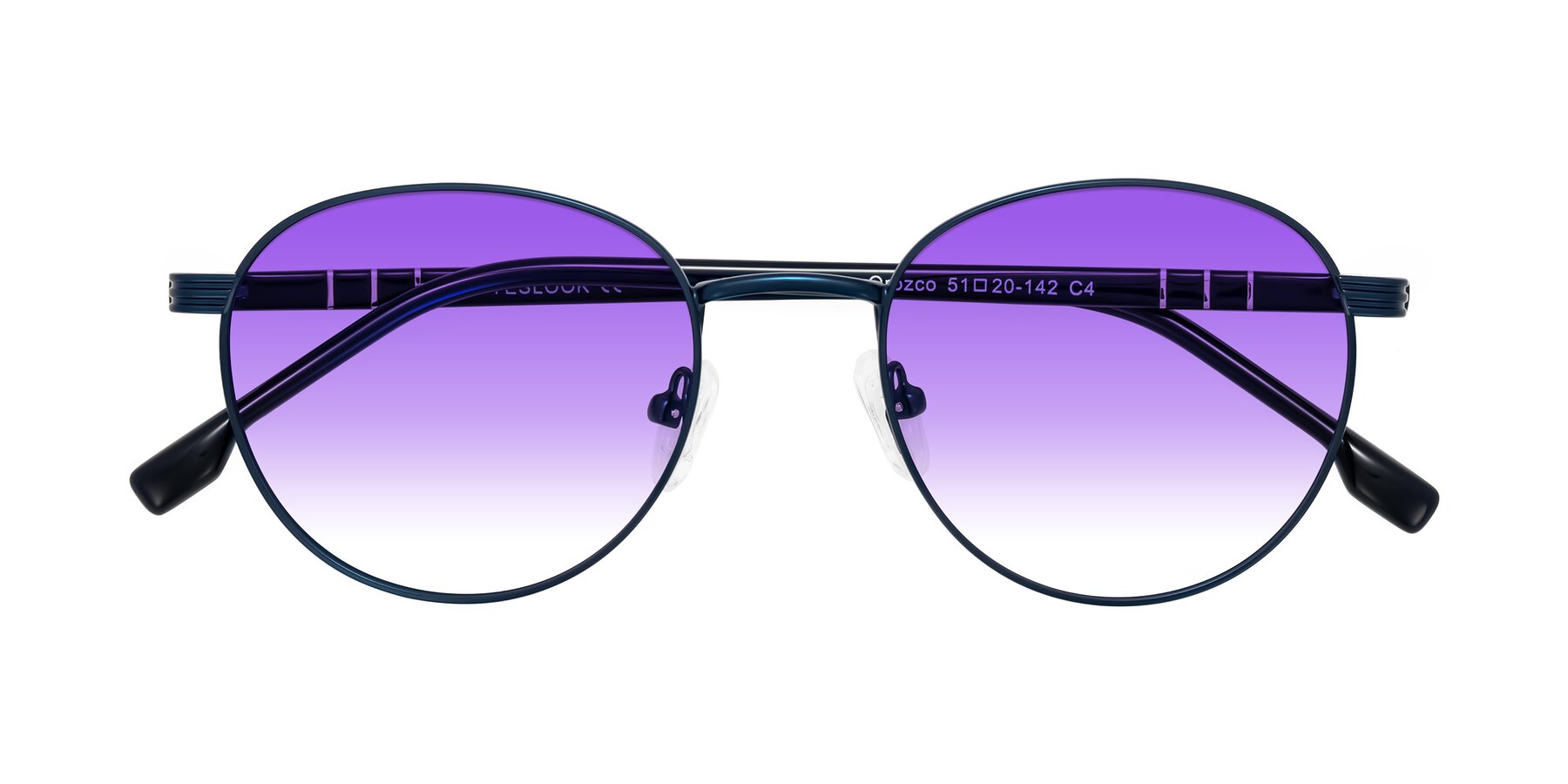Folded Front of Orozco in Matte Blue/Blue with Purple Gradient Lenses