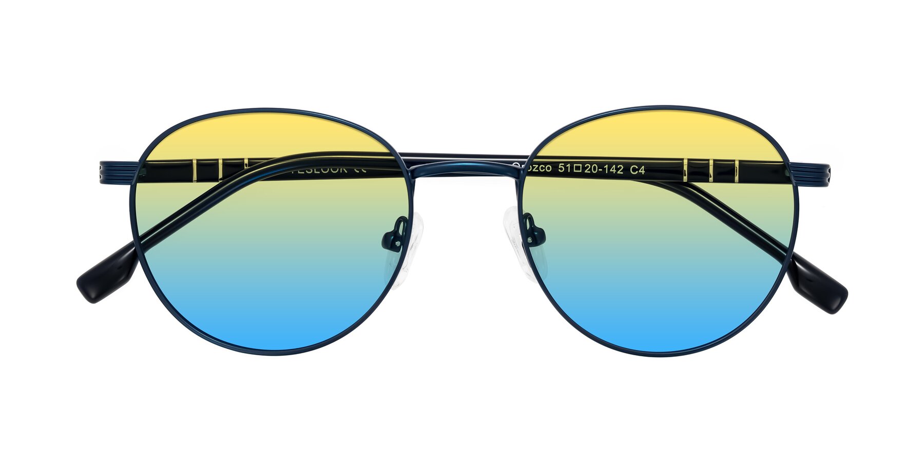 Folded Front of Orozco in Matte Blue/Blue with Yellow / Blue Gradient Lenses