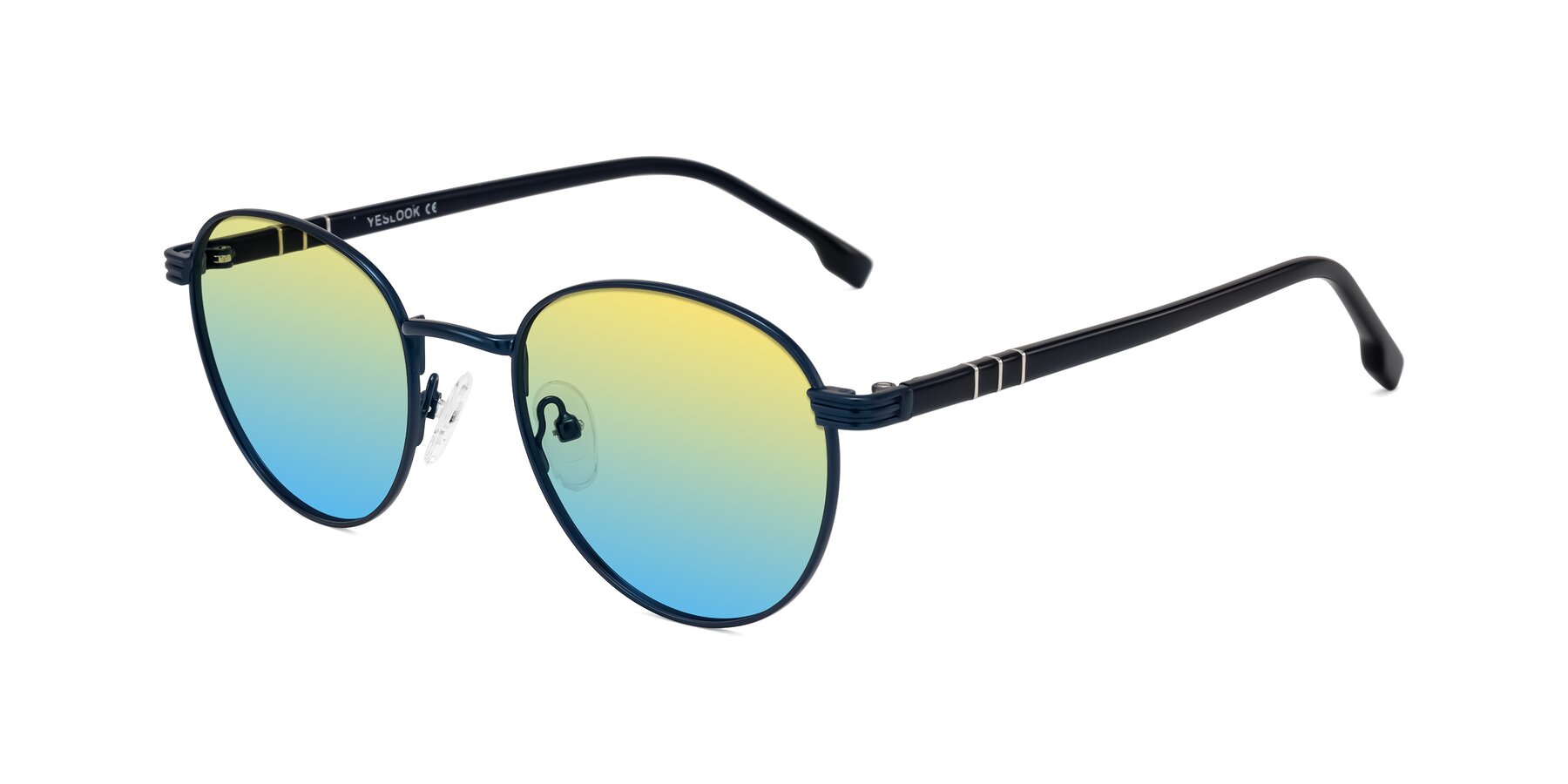 Angle of Orozco in Matte Blue/Blue with Yellow / Blue Gradient Lenses