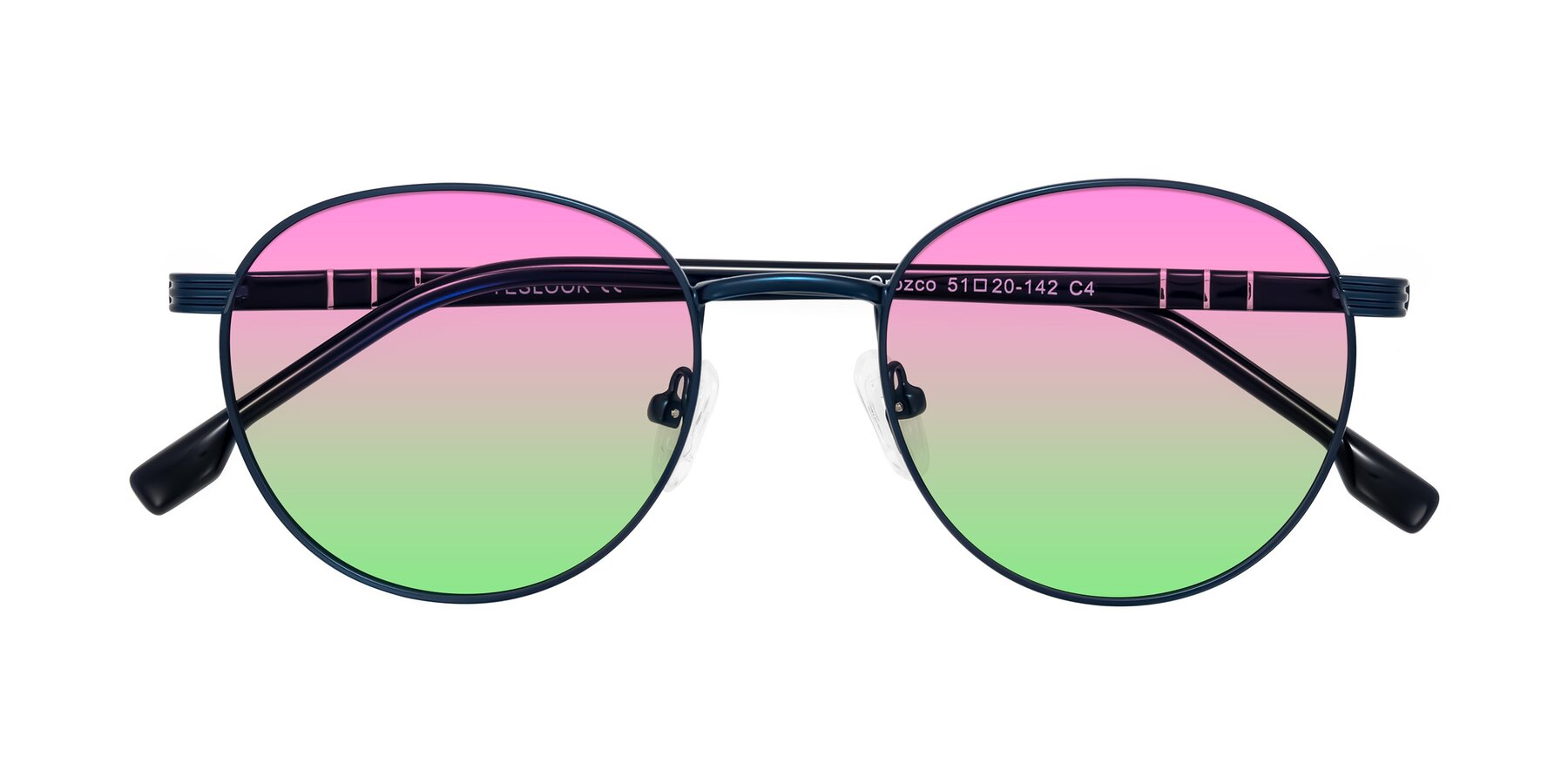 Folded Front of Orozco in Matte Blue/Blue with Pink / Green Gradient Lenses