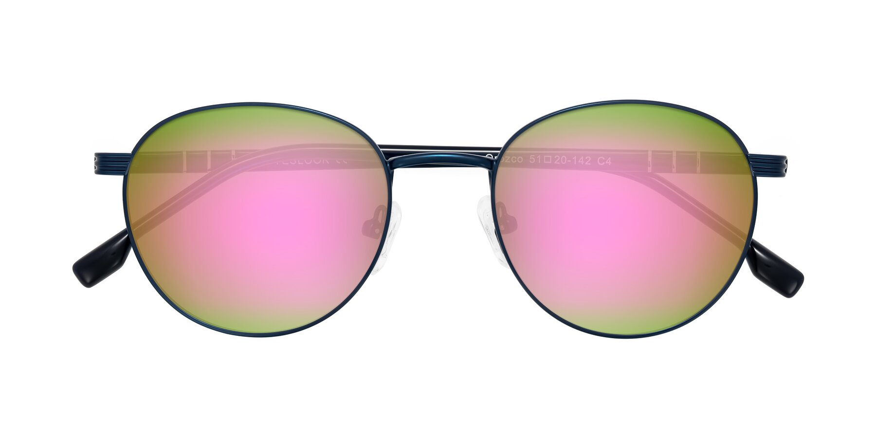 Folded Front of Orozco in Matte Blue/Blue with Pink Mirrored Lenses