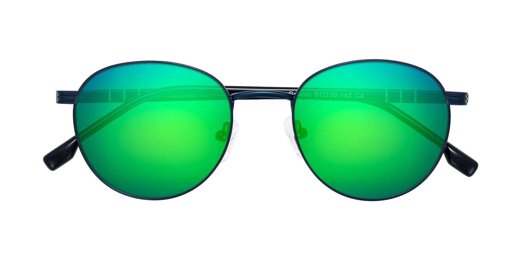 Folded Front of Orozco in Matte Blue/Blue with Green Mirrored Lenses