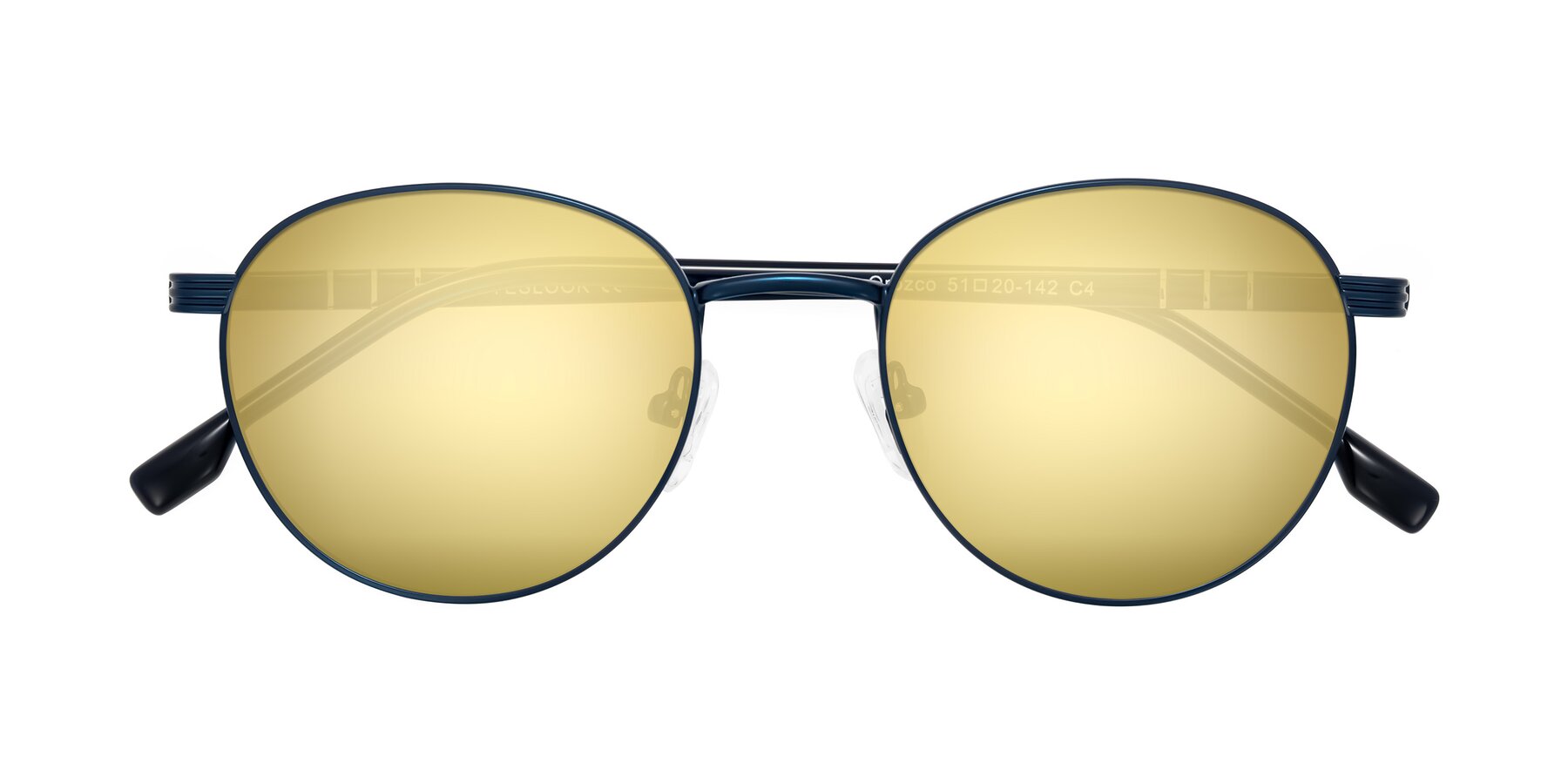 Folded Front of Orozco in Matte Blue/Blue with Gold Mirrored Lenses