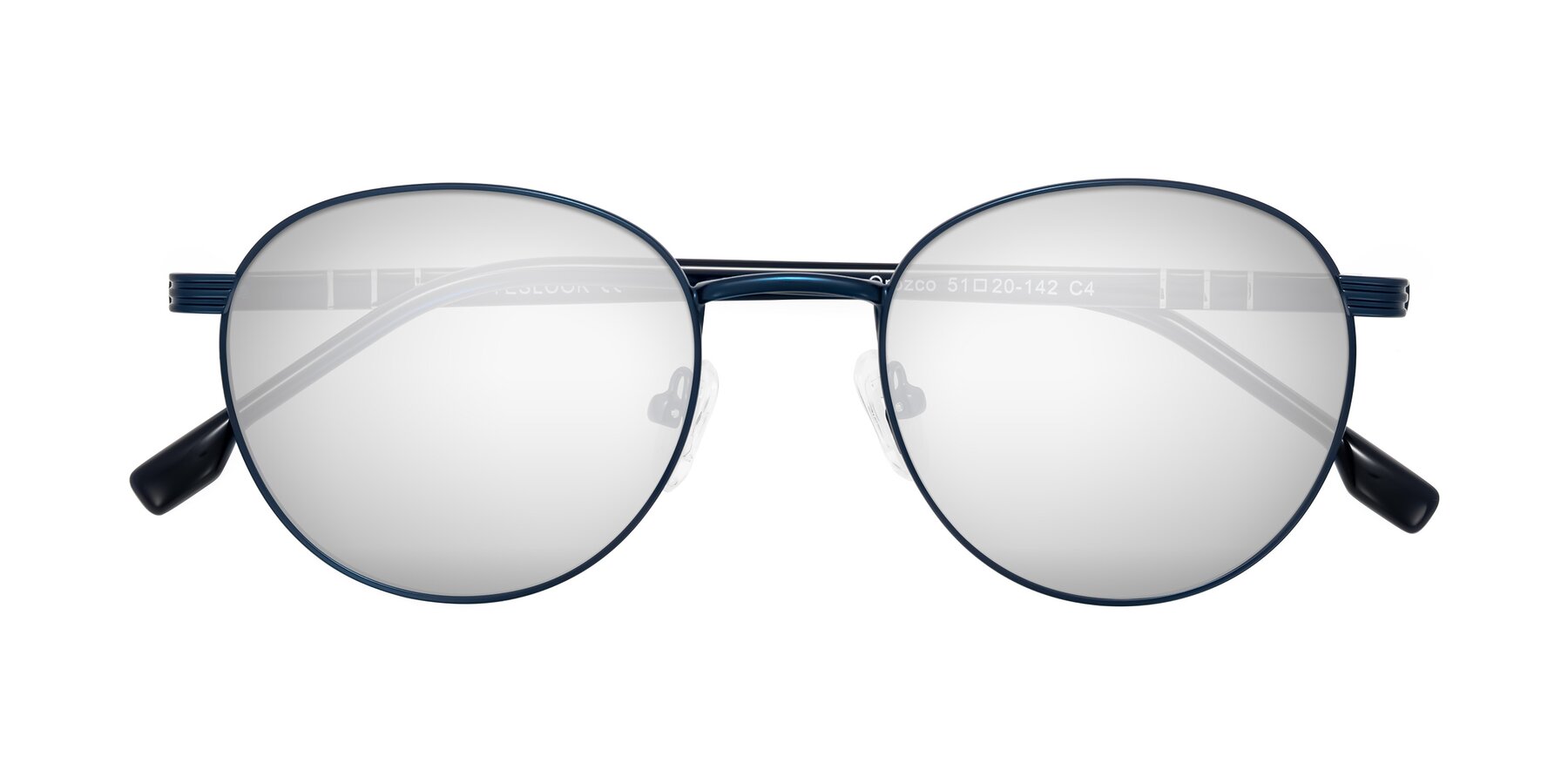 Folded Front of Orozco in Matte Blue/Blue with Silver Mirrored Lenses
