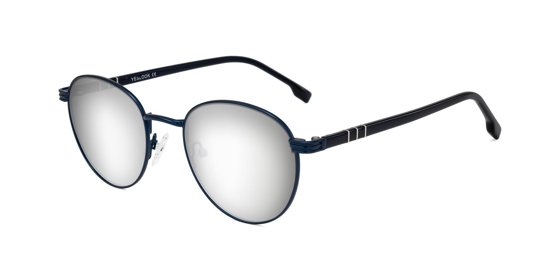 Angle of Orozco in Matte Blue/Blue with Silver Mirrored Lenses