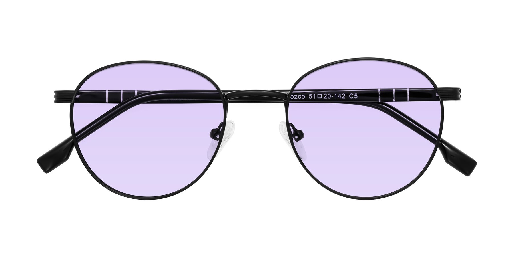 Folded Front of Orozco in Matte Black/Black with Light Purple Tinted Lenses