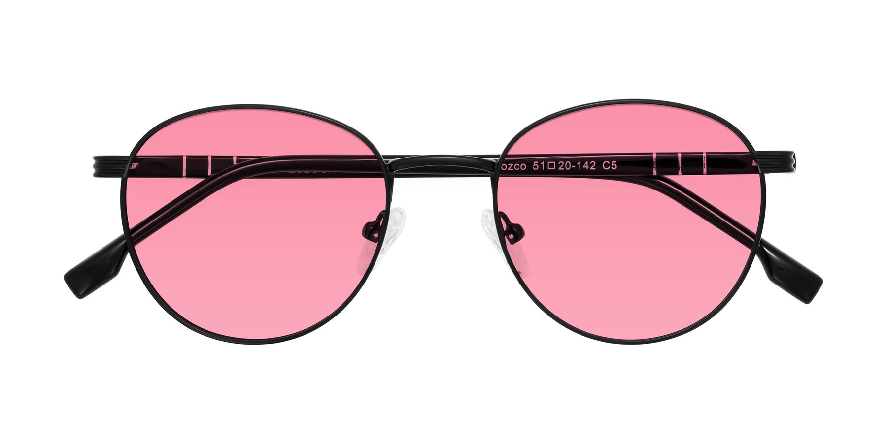 Folded Front of Orozco in Matte Black/Black with Pink Tinted Lenses