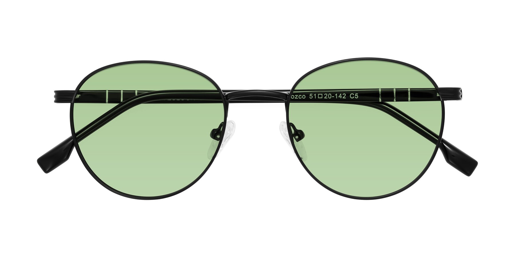 Folded Front of Orozco in Matte Black/Black with Medium Green Tinted Lenses