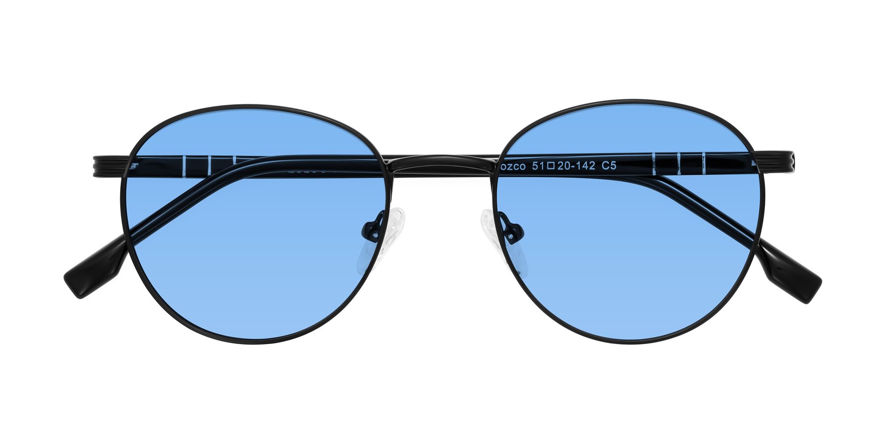 Folded Front of Orozco in Matte Black/Black with Medium Blue Tinted Lenses