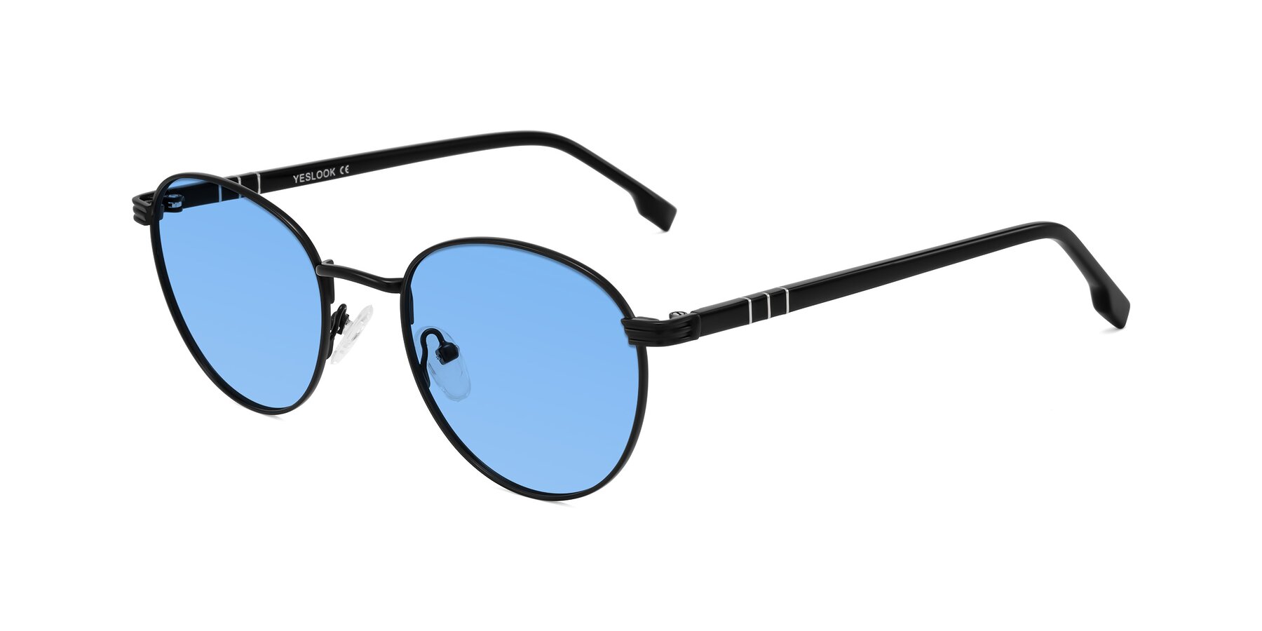 Angle of Orozco in Matte Black/Black with Medium Blue Tinted Lenses