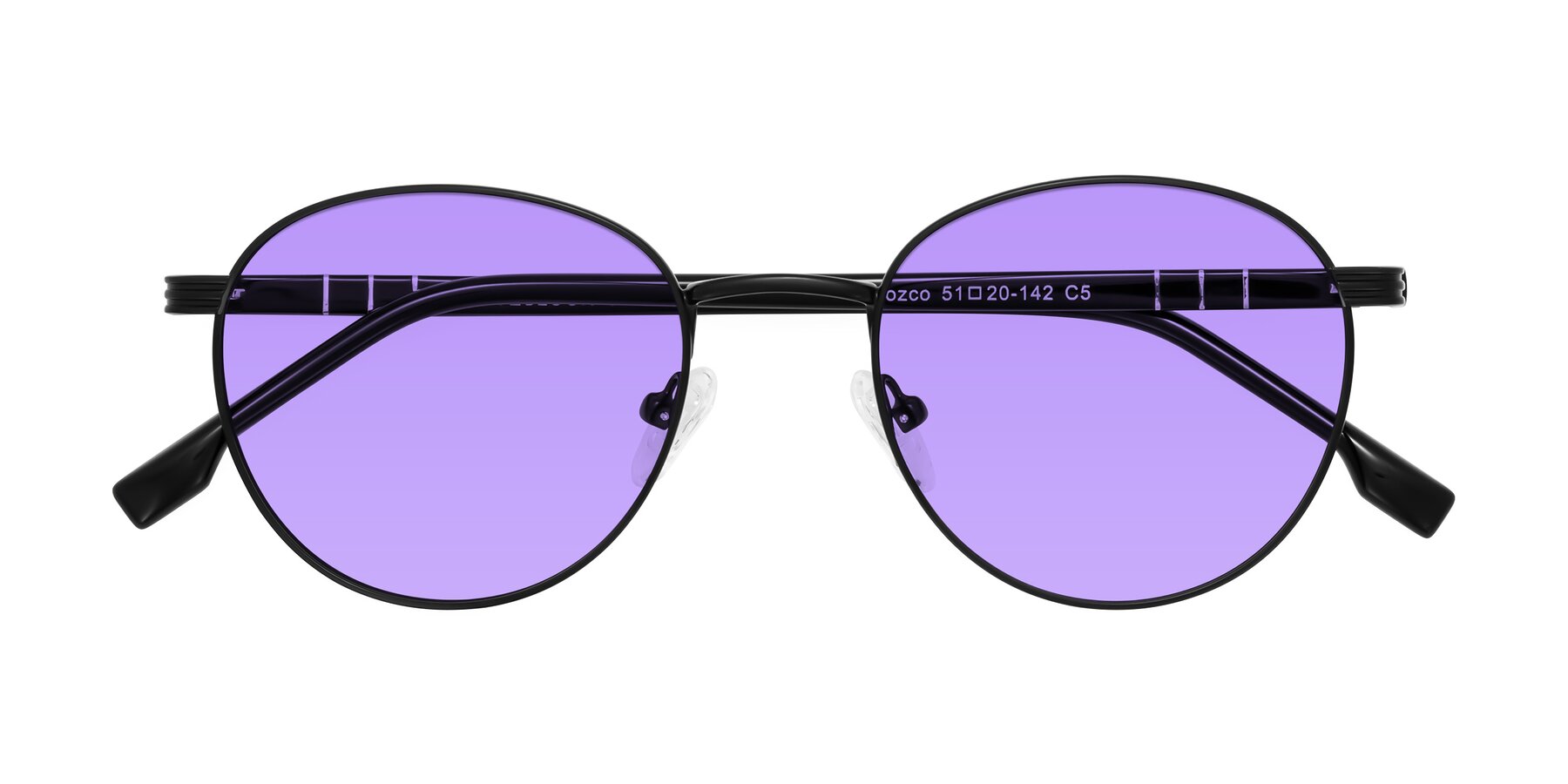 Folded Front of Orozco in Matte Black/Black with Medium Purple Tinted Lenses