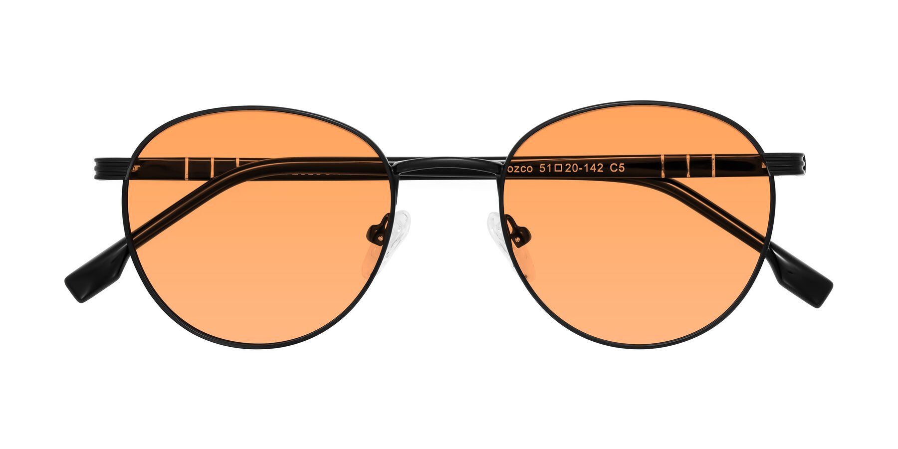 Folded Front of Orozco in Matte Black/Black with Medium Orange Tinted Lenses