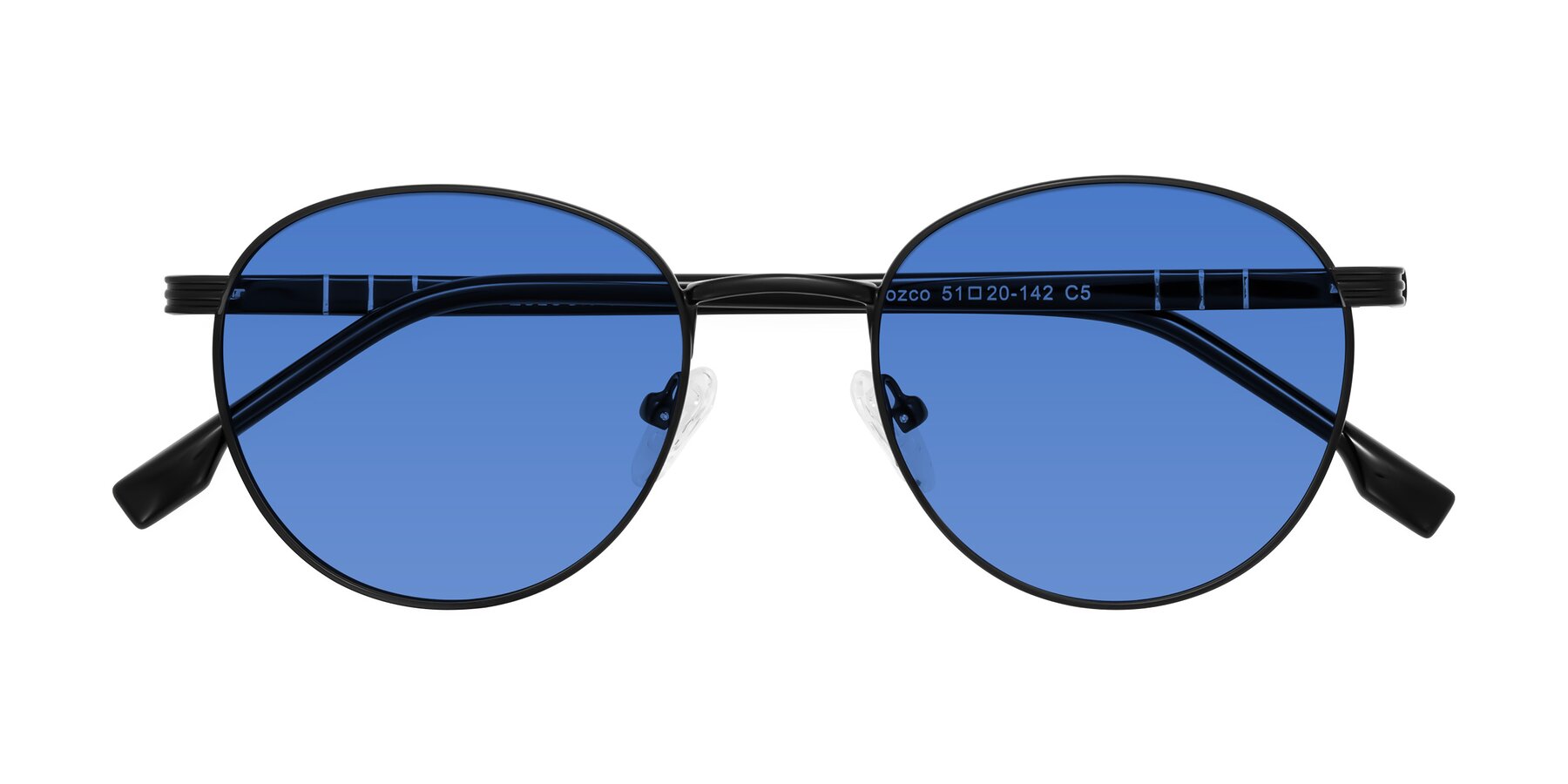 Folded Front of Orozco in Matte Black/Black with Blue Tinted Lenses