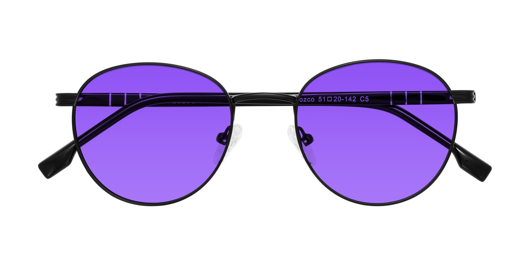 Folded Front of Orozco in Matte Black/Black with Purple Tinted Lenses