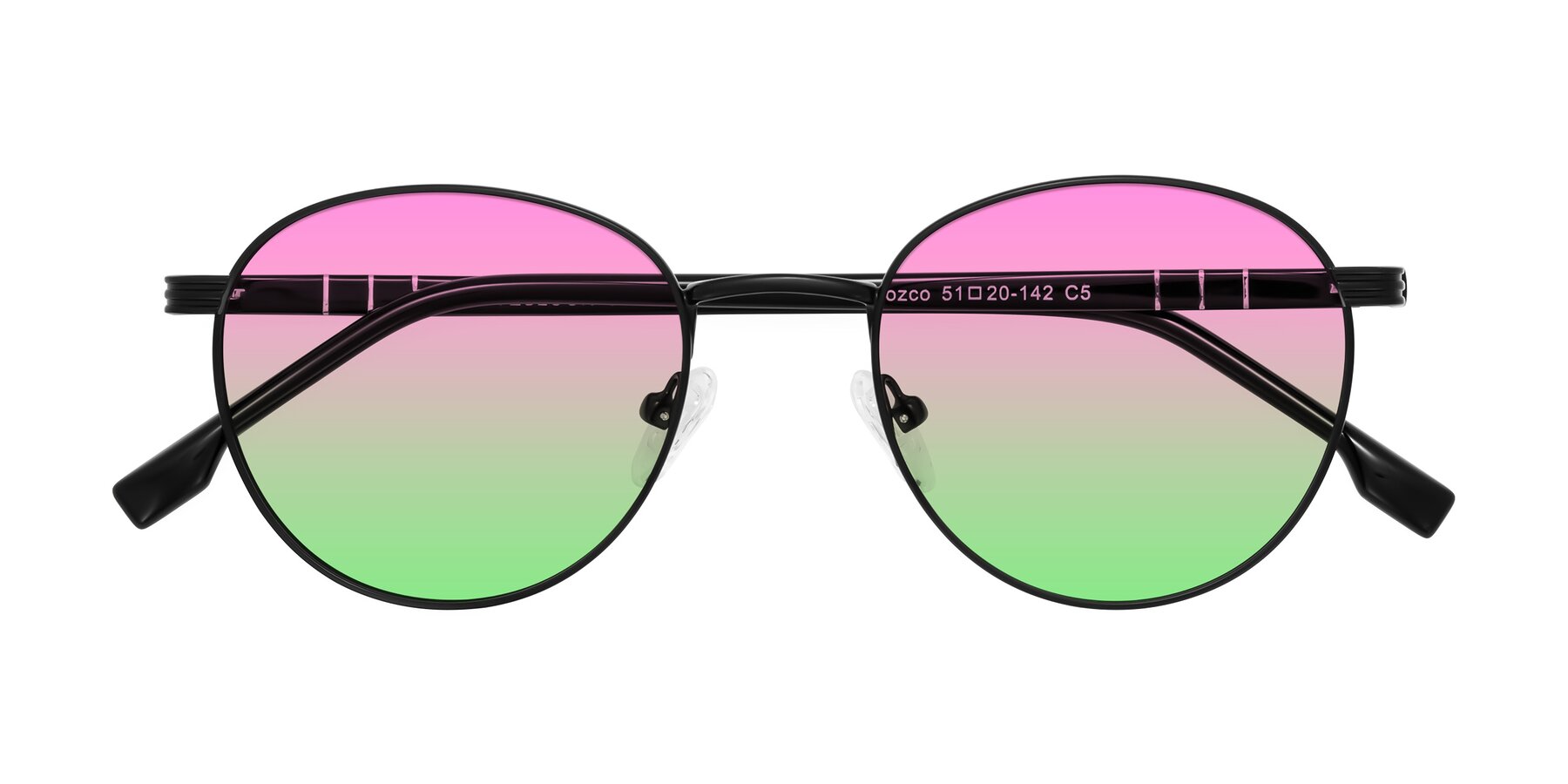 Folded Front of Orozco in Matte Black/Black with Pink / Green Gradient Lenses