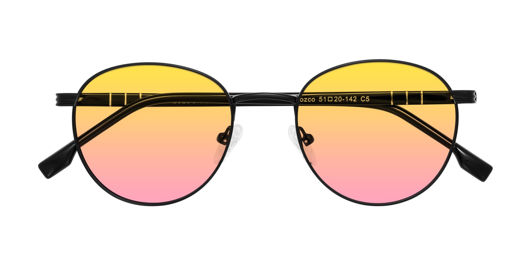 Folded Front of Orozco in Matte Black/Black with Yellow / Pink Gradient Lenses