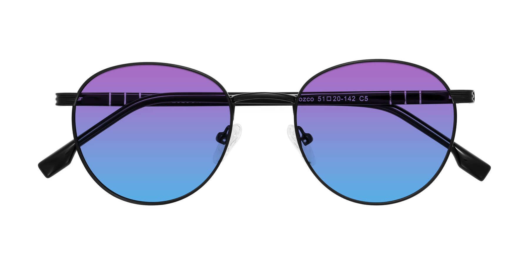 Folded Front of Orozco in Matte Black/Black with Purple / Blue Gradient Lenses