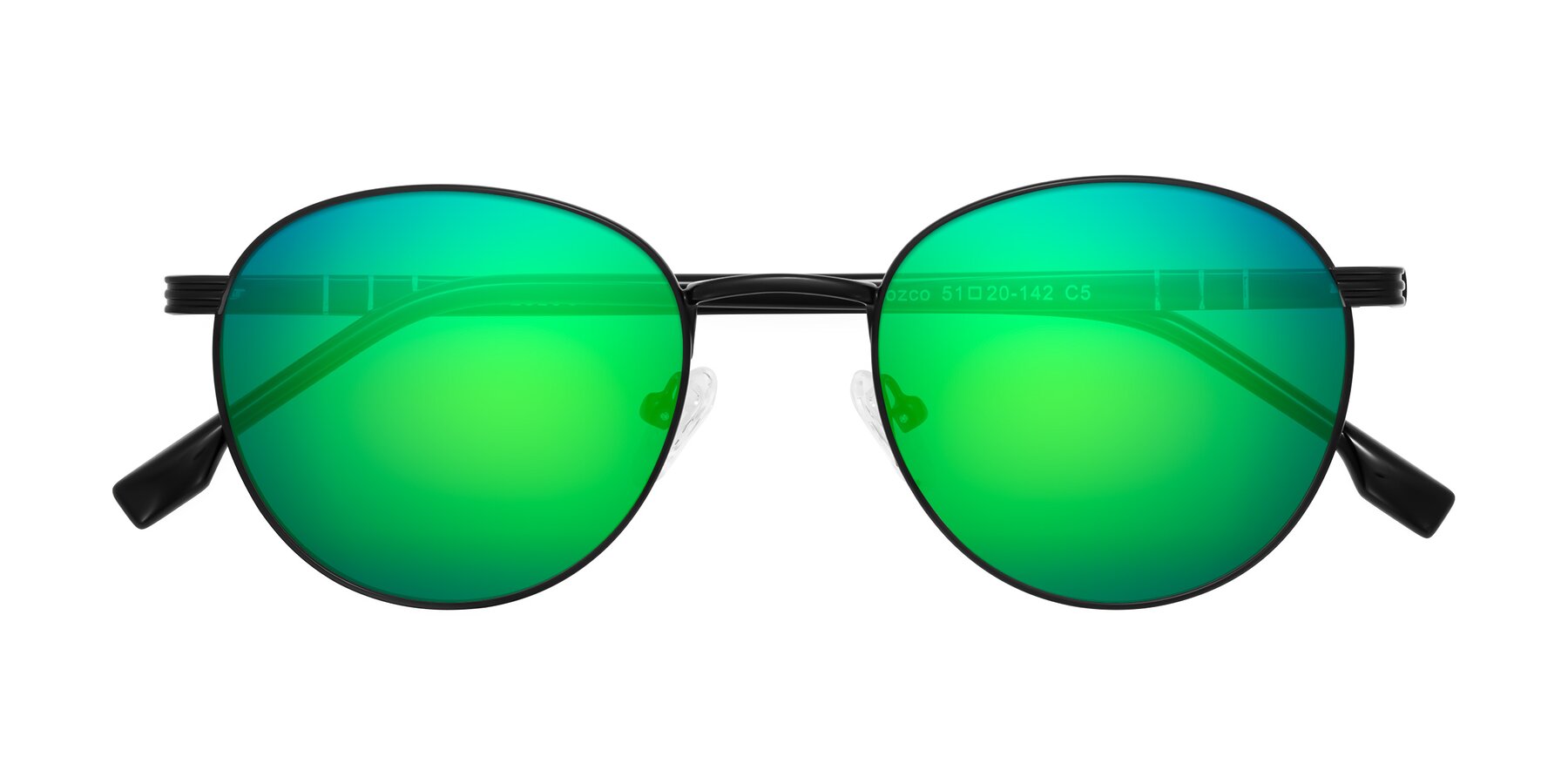 Folded Front of Orozco in Matte Black/Black with Green Mirrored Lenses