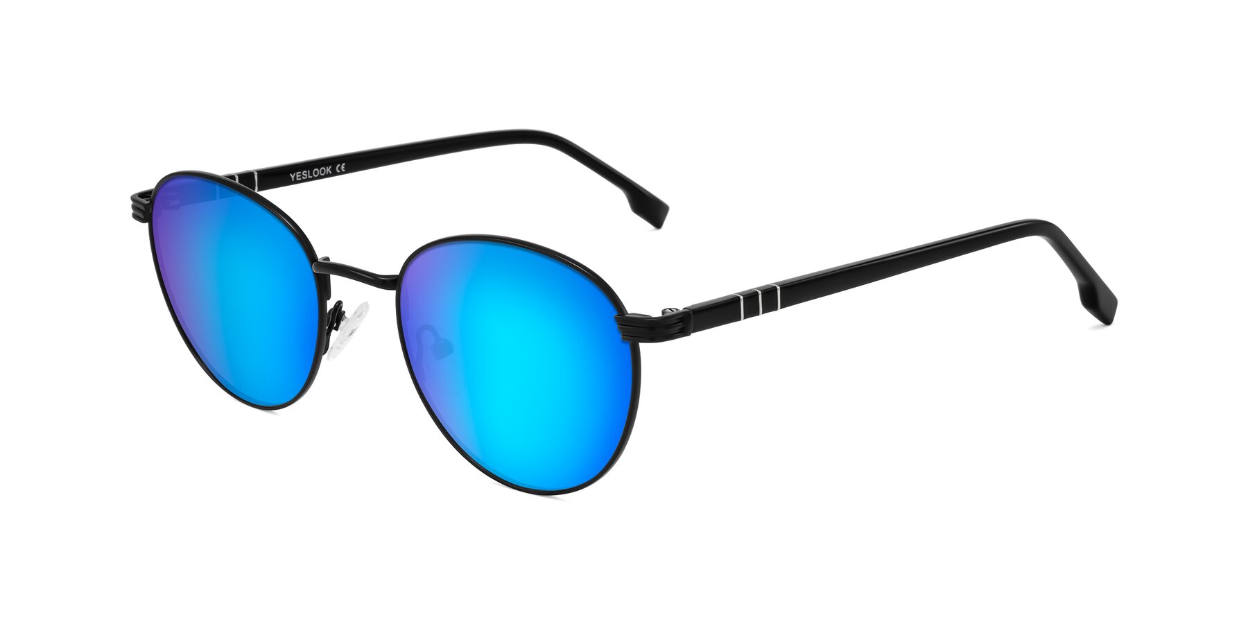 Angle of Orozco in Matte Black/Black with Blue Mirrored Lenses