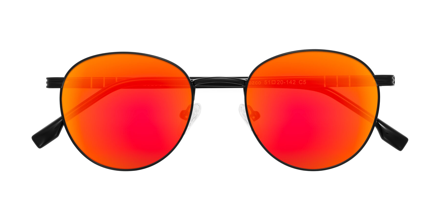 Folded Front of Orozco in Matte Black/Black with Red Gold Mirrored Lenses