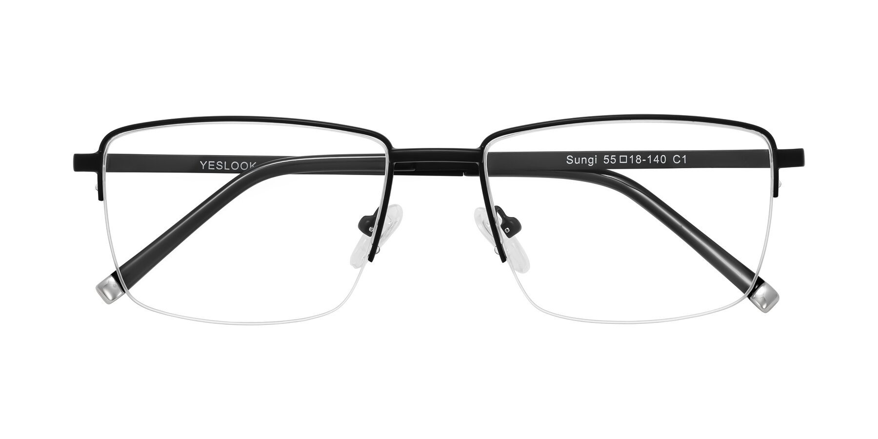 Folded Front of Sungi in Matte Black with Clear Eyeglass Lenses