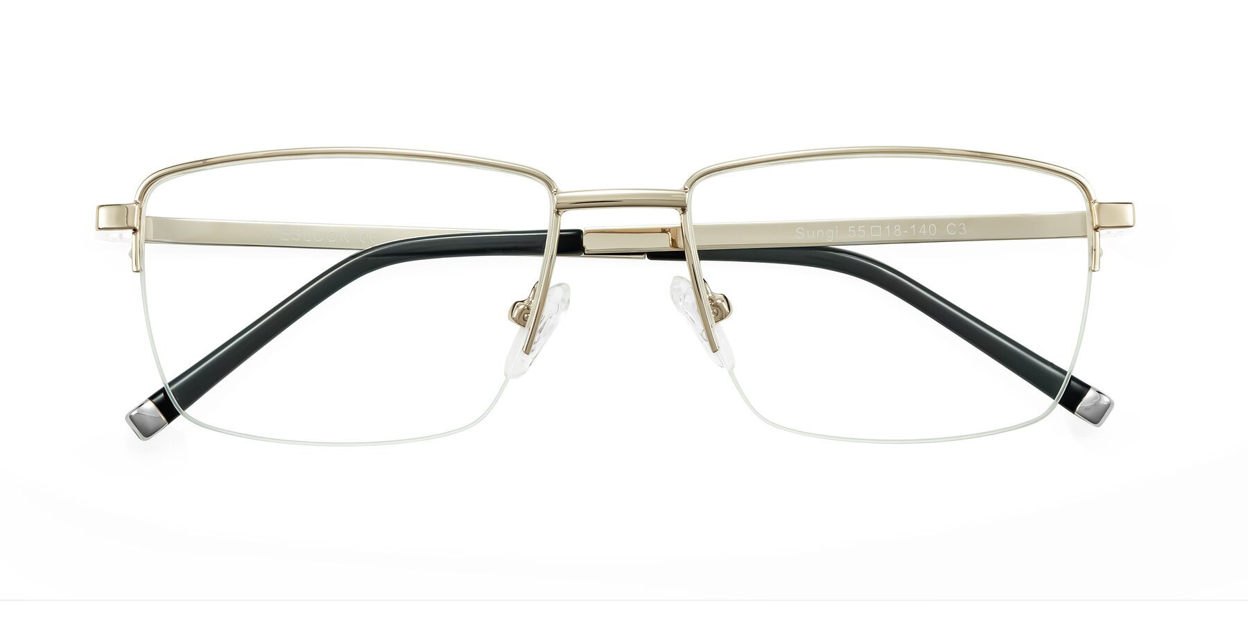 Folded Front of Sungi in Gold with Clear Eyeglass Lenses