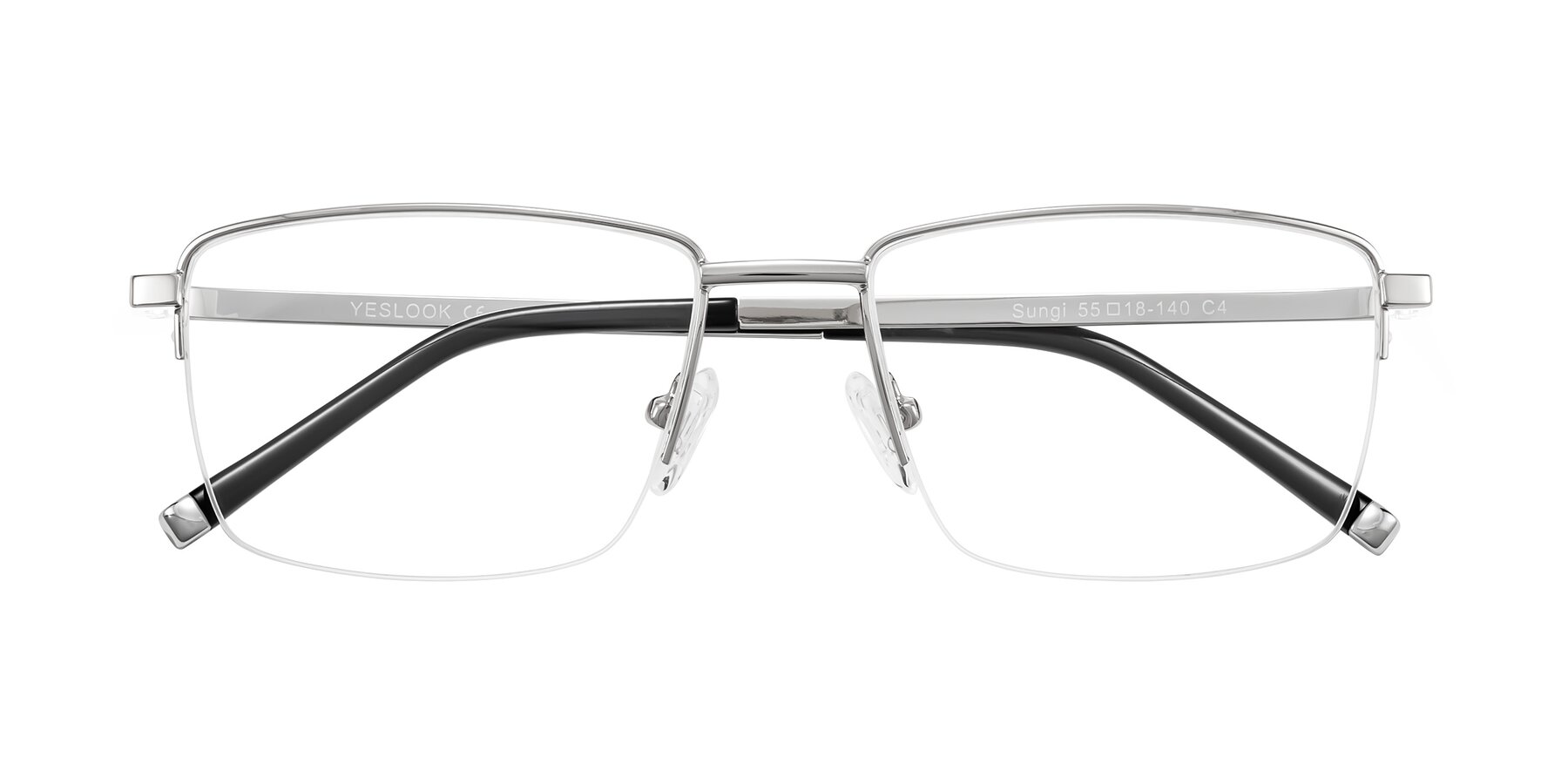 Folded Front of Sungi in Silver with Clear Eyeglass Lenses