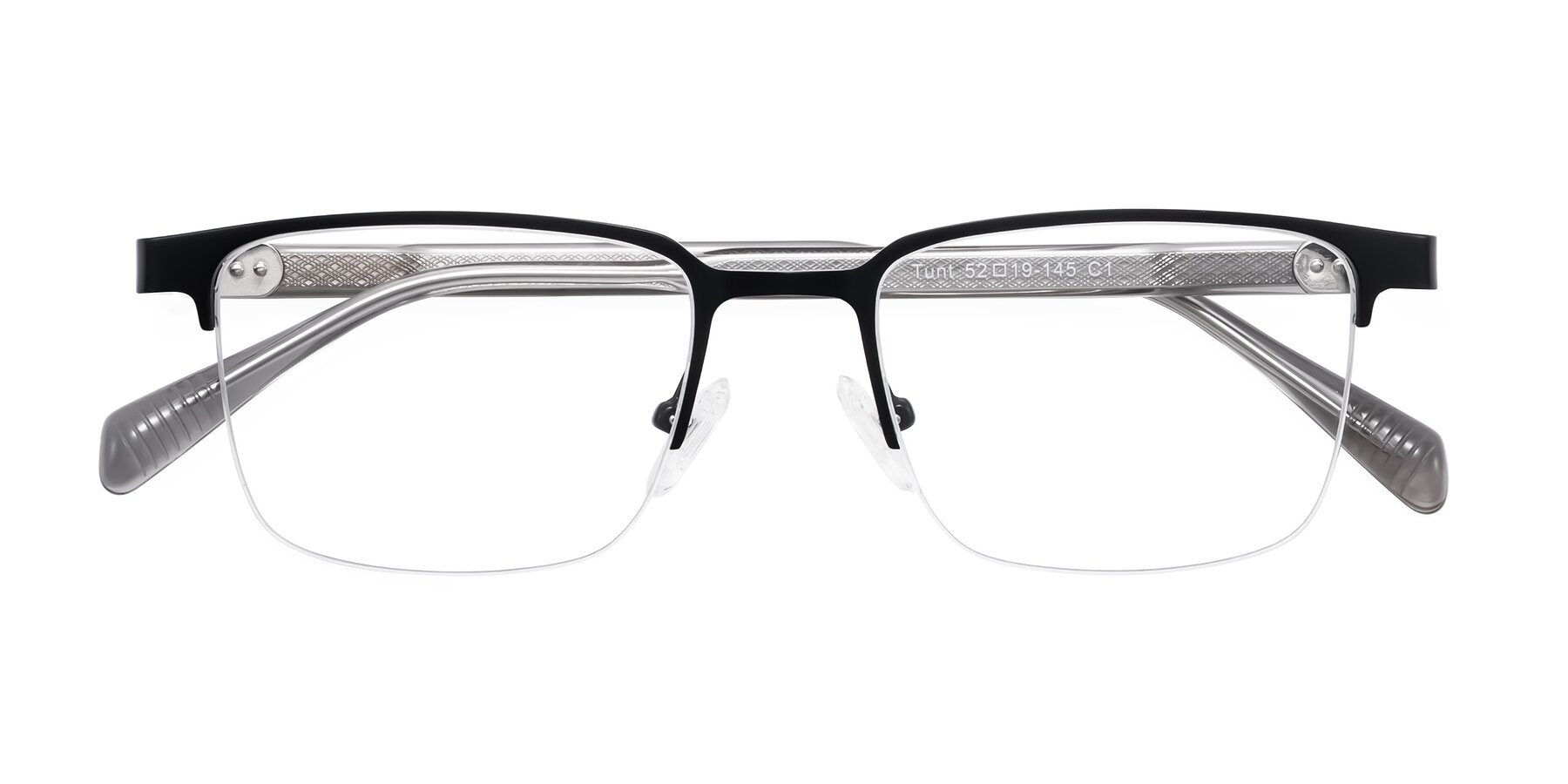 Folded Front of Tunt in Matte Black with Clear Eyeglass Lenses