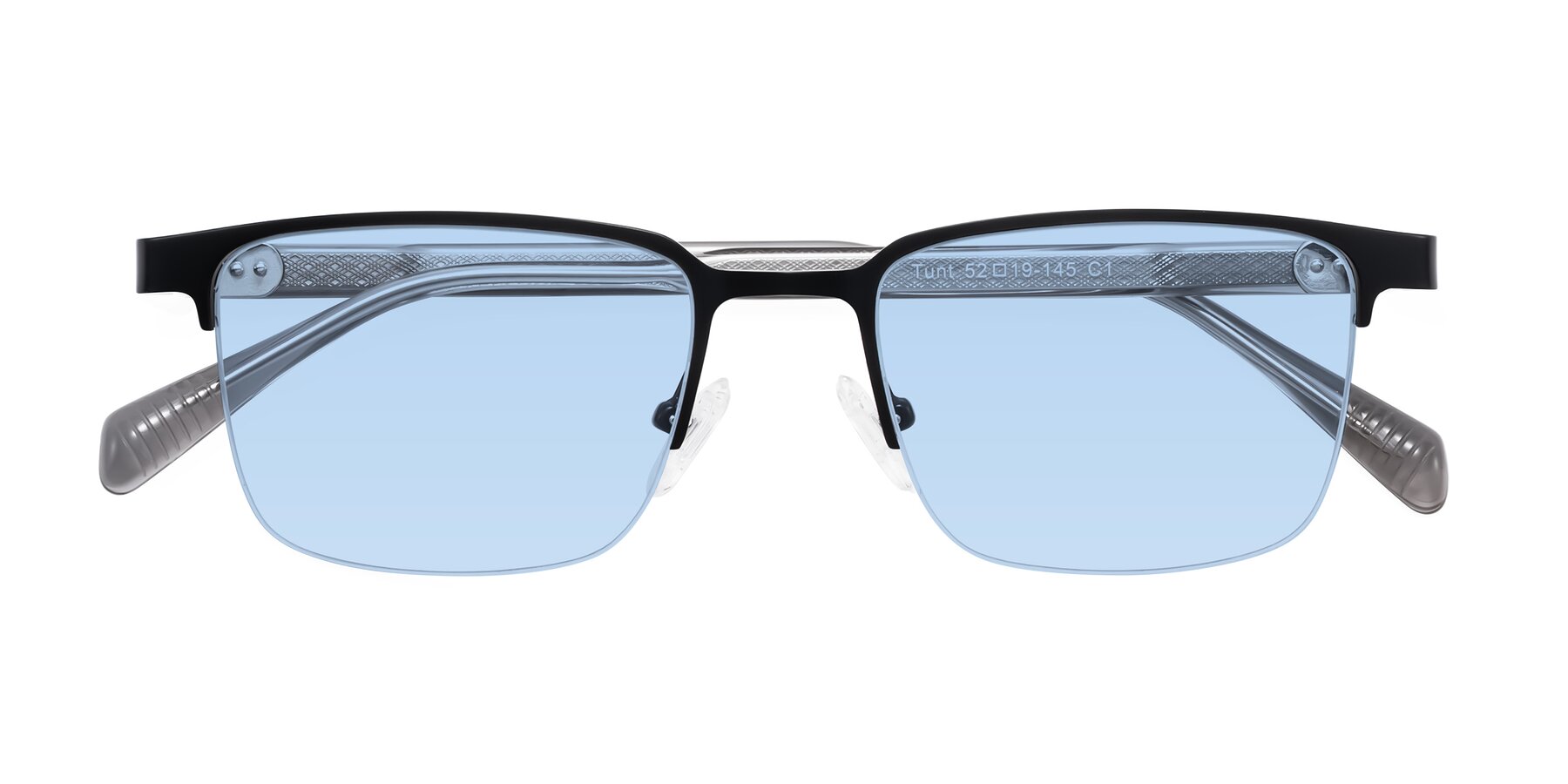 Folded Front of Tunt in Matte Black with Light Blue Tinted Lenses