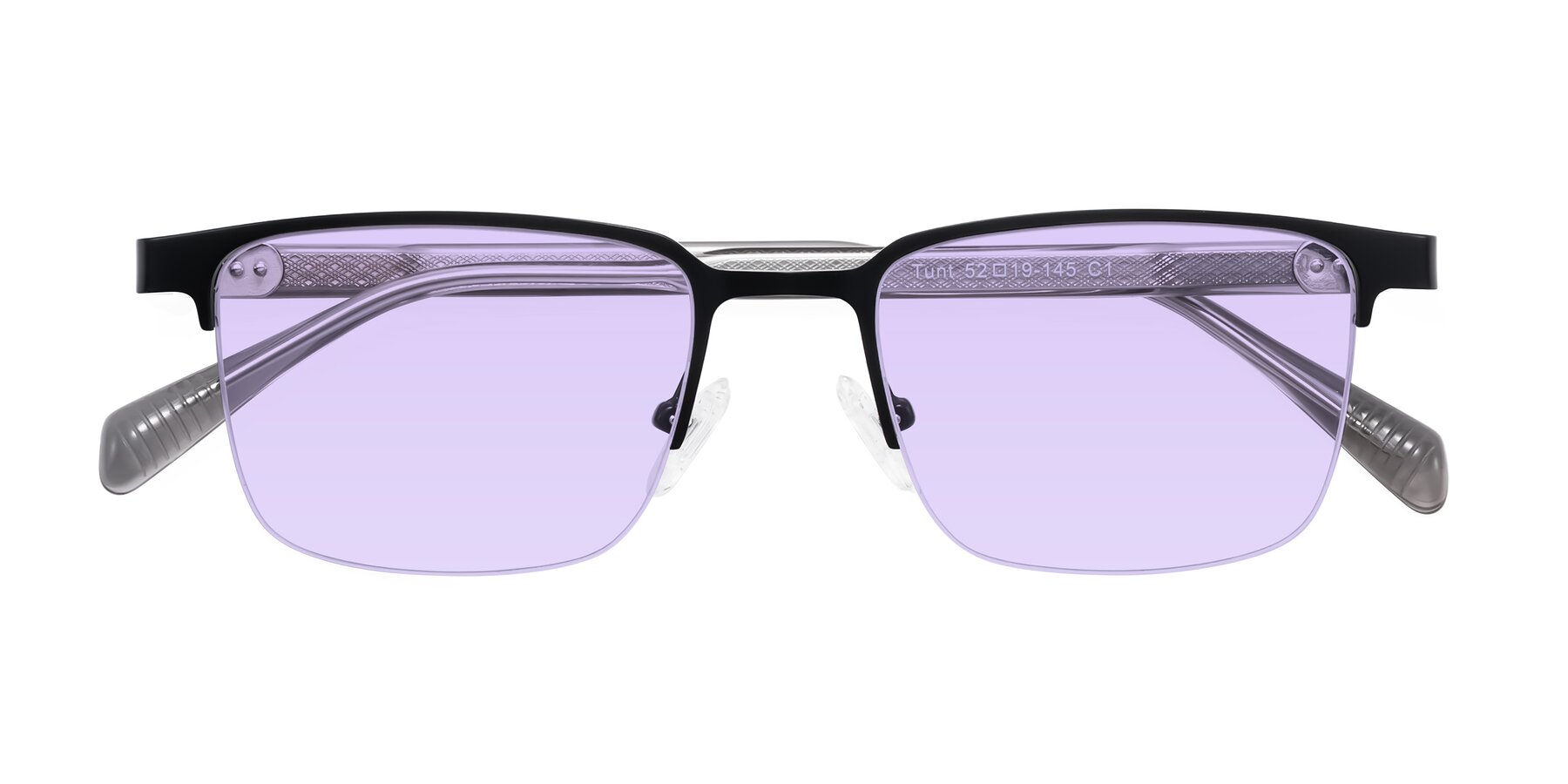 Folded Front of Tunt in Matte Black with Light Purple Tinted Lenses