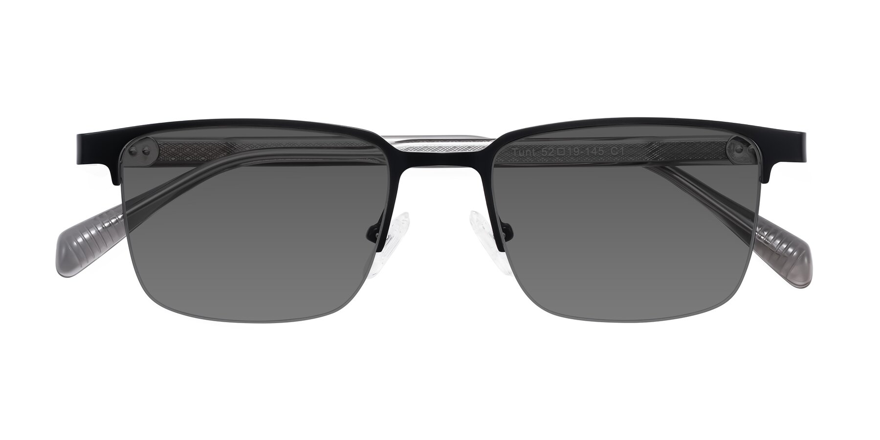 Folded Front of Tunt in Matte Black with Medium Gray Tinted Lenses